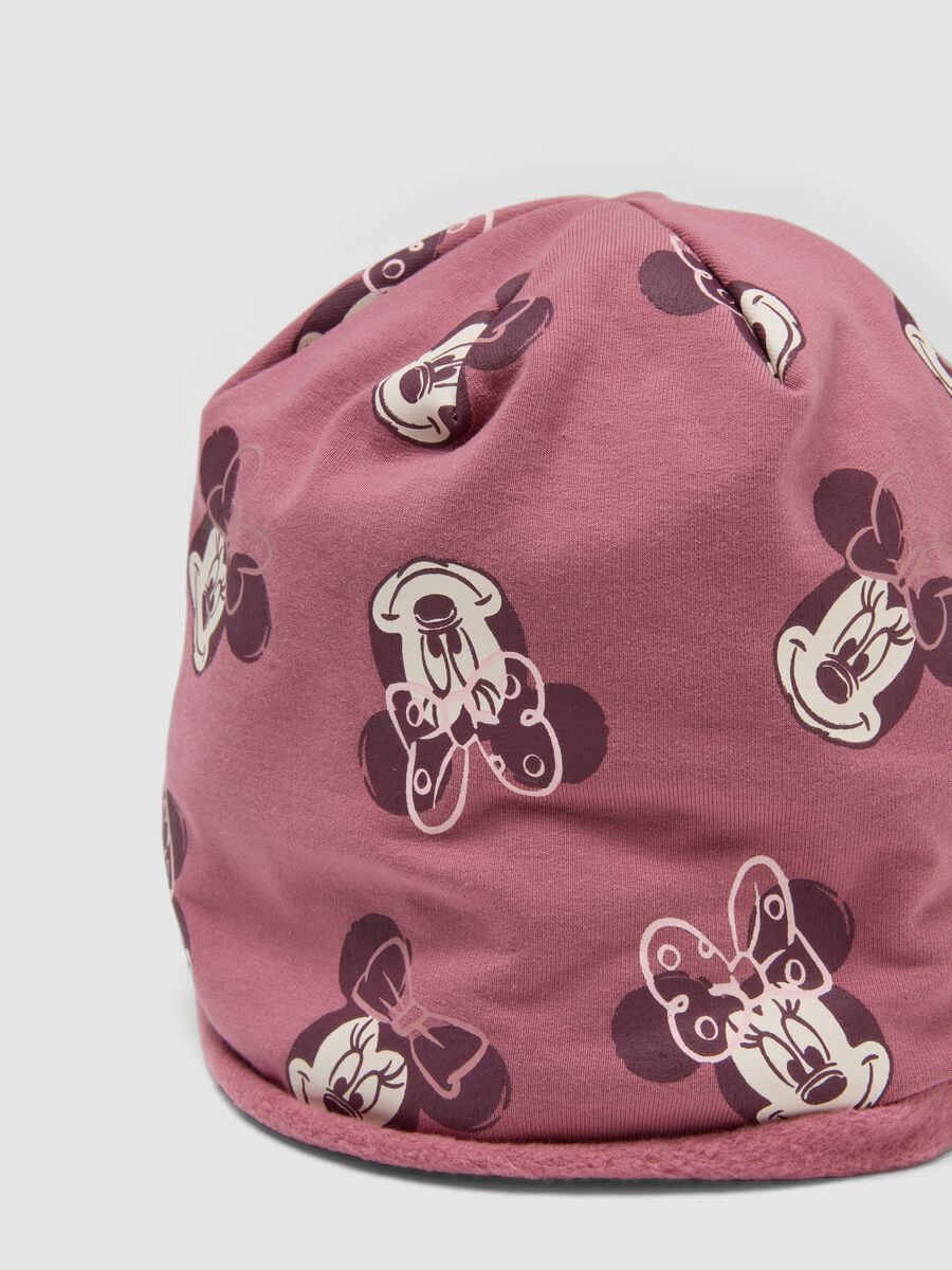Pink stretchy organic cotton Minnie print hat for girls_1