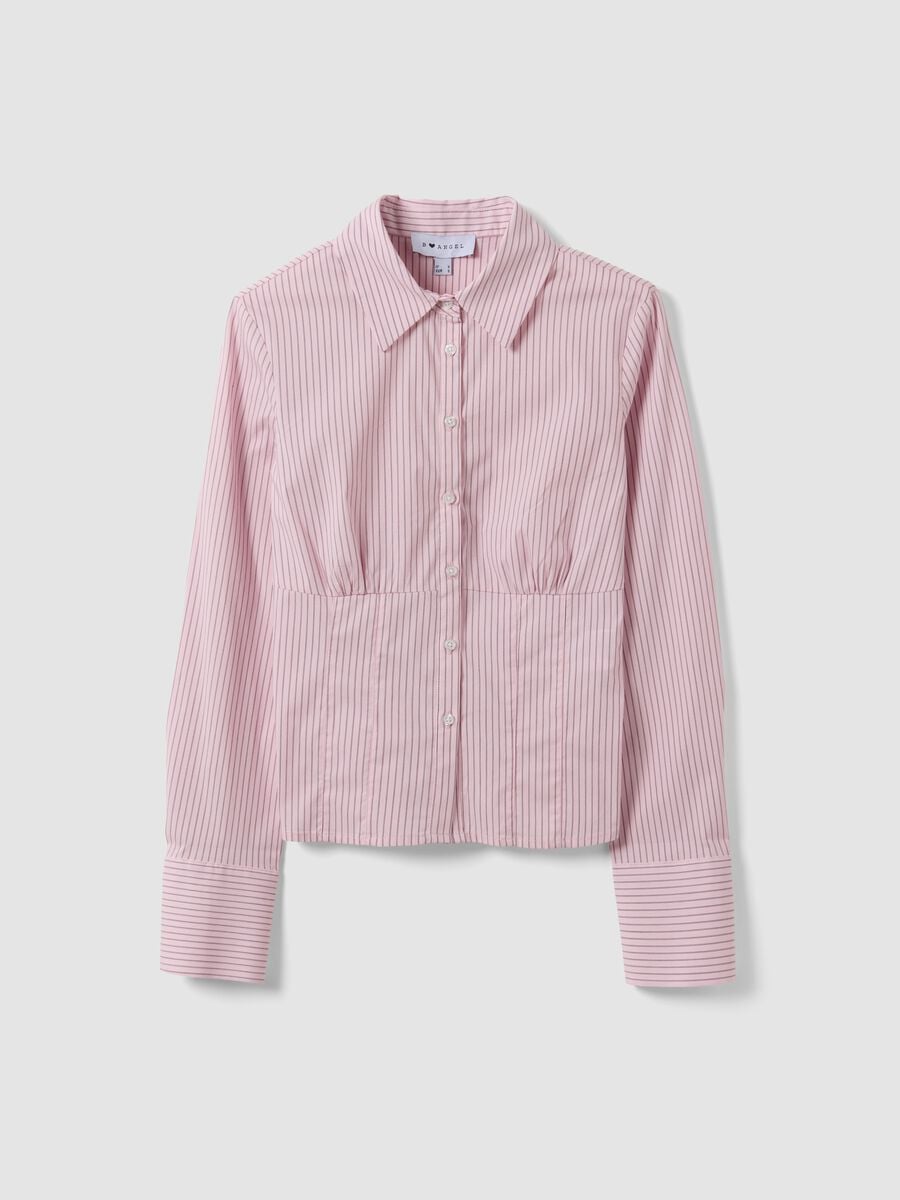 Pink striped slim-fit stretch cotton shirt_0