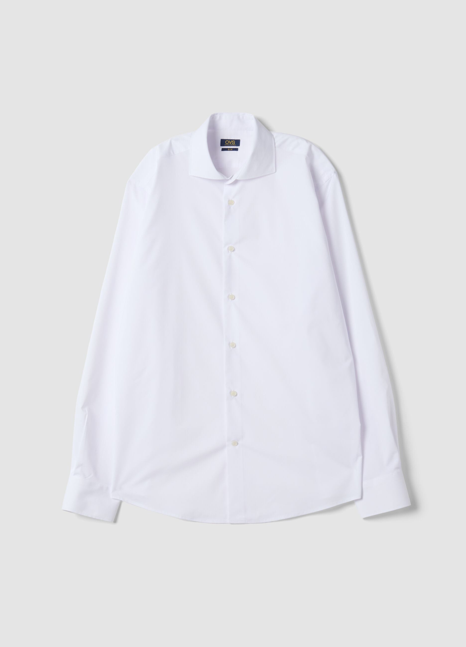 White lyocell-blend shirt with French collar, easy iron