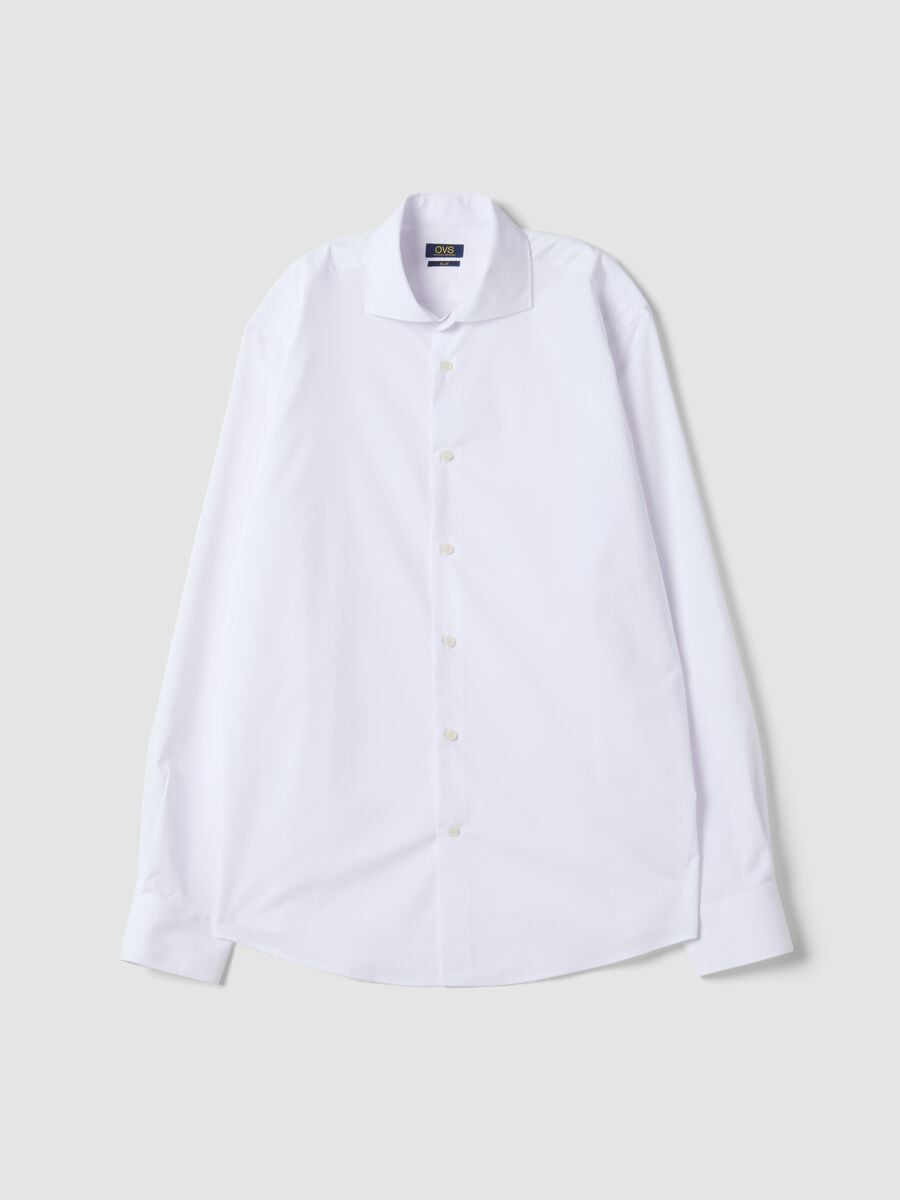 White lyocell-blend shirt with French collar, easy iron_0