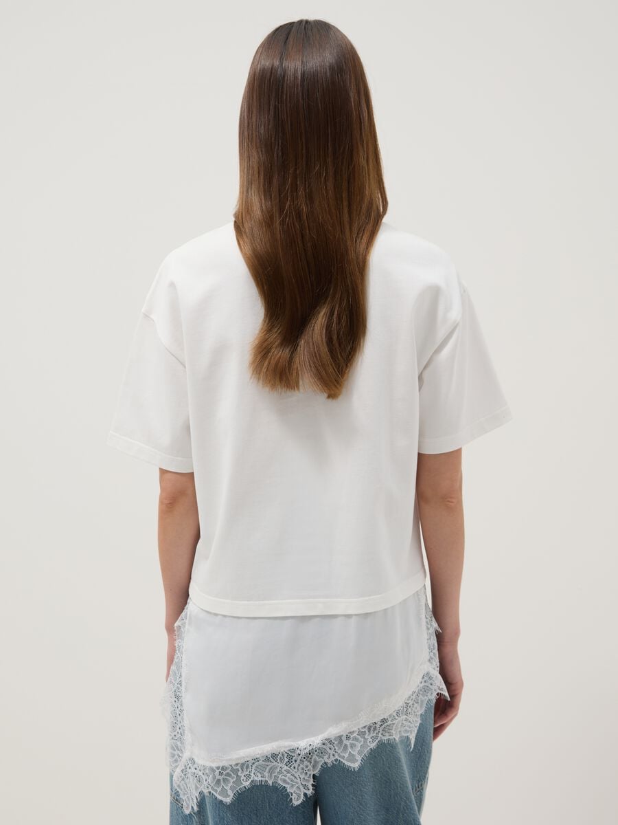 White pure cotton T-shirt with lace insert, relaxed fit_3