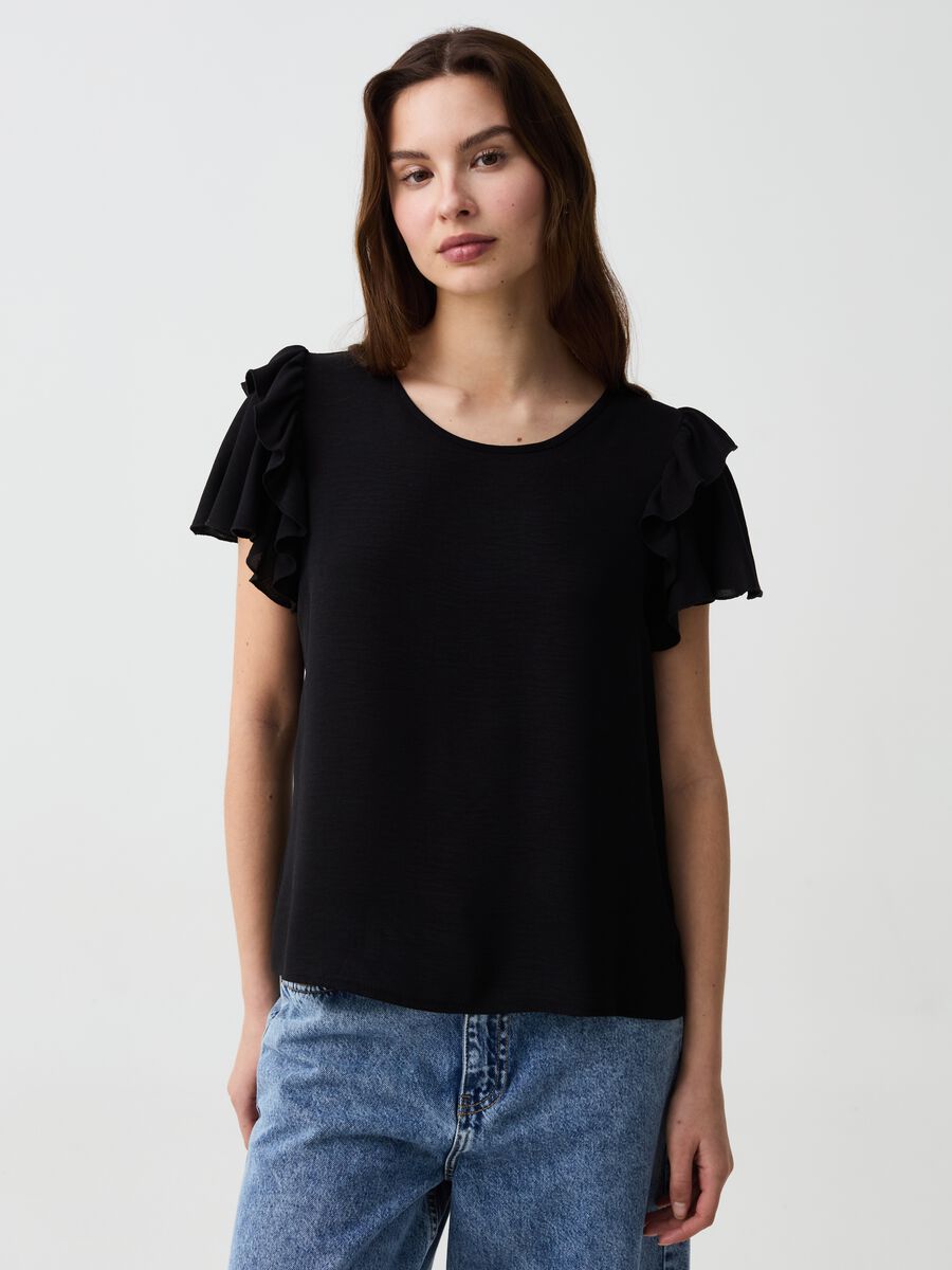 Crêpe T-shirt with butterfly sleeves_0
