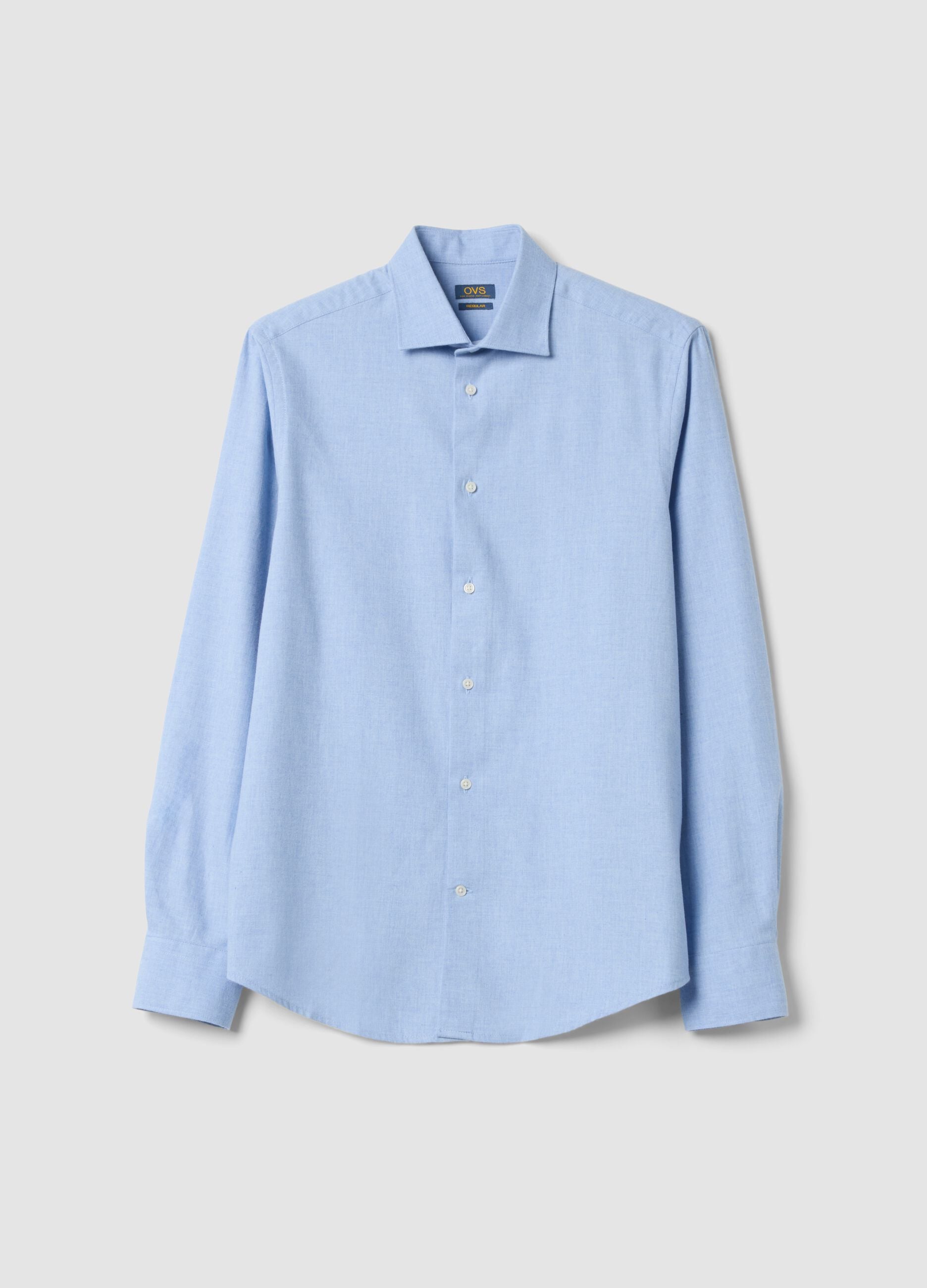 Light blue pure cotton twill shirt, regular fit