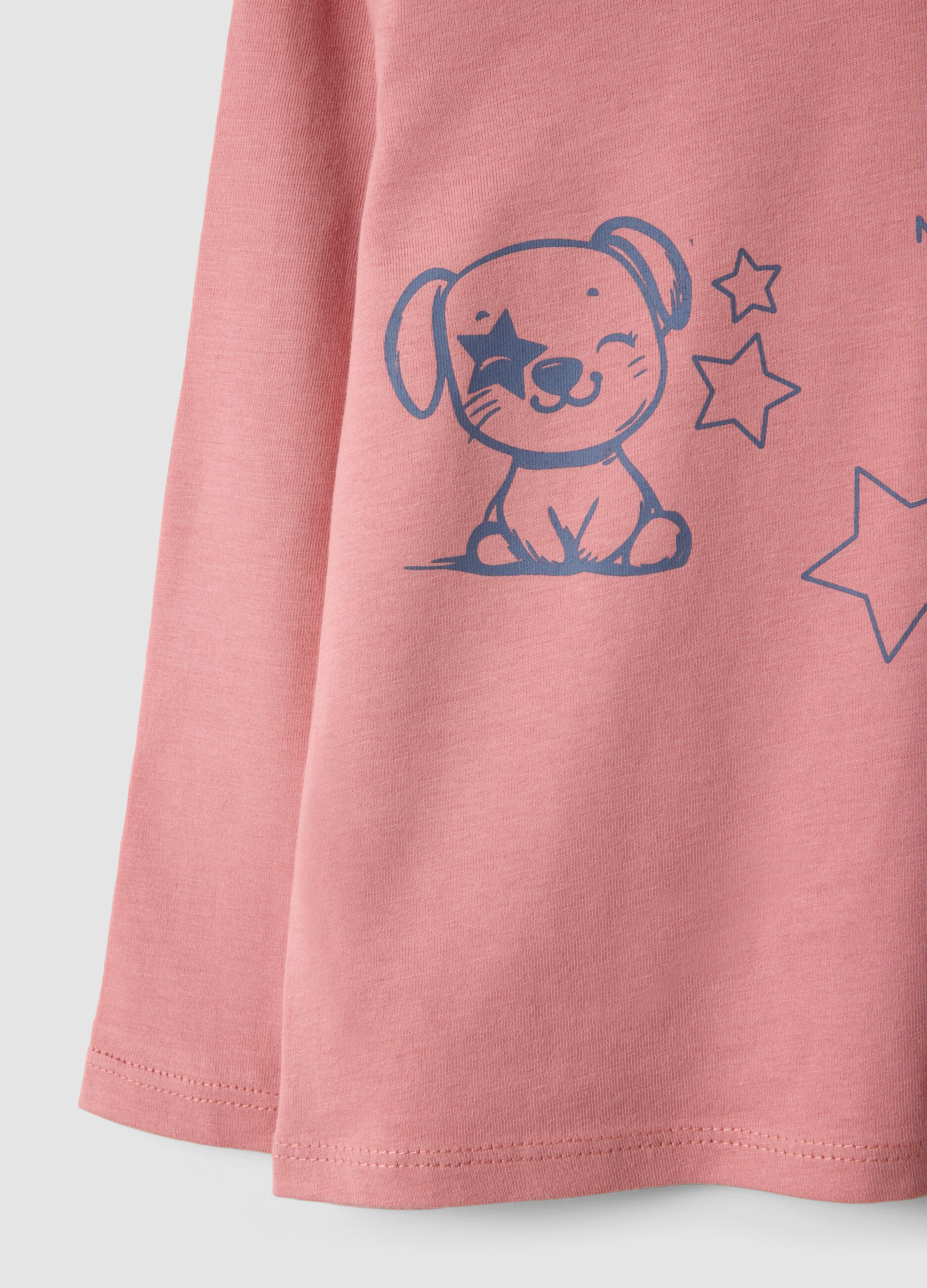 Maglietta rosa in puro cotone organico con stampa animaletti per bimba