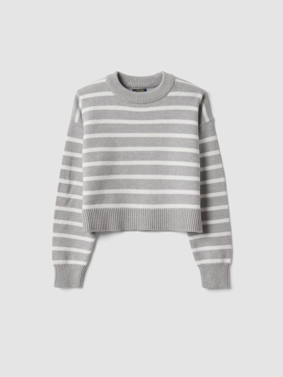 Grey striped viscose-blend crew-neck jumper_3