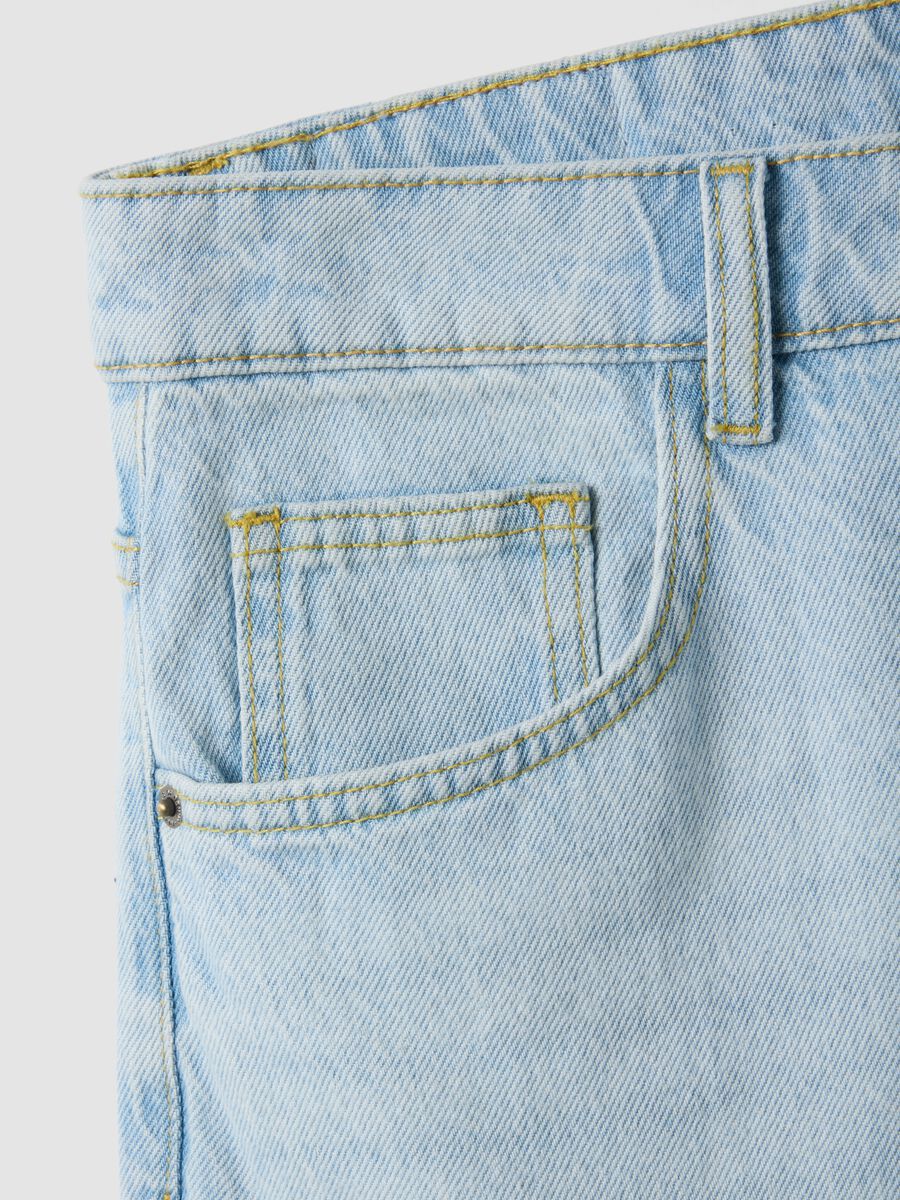 Regular fit azure denim pure cotton Bermuda shorts_6