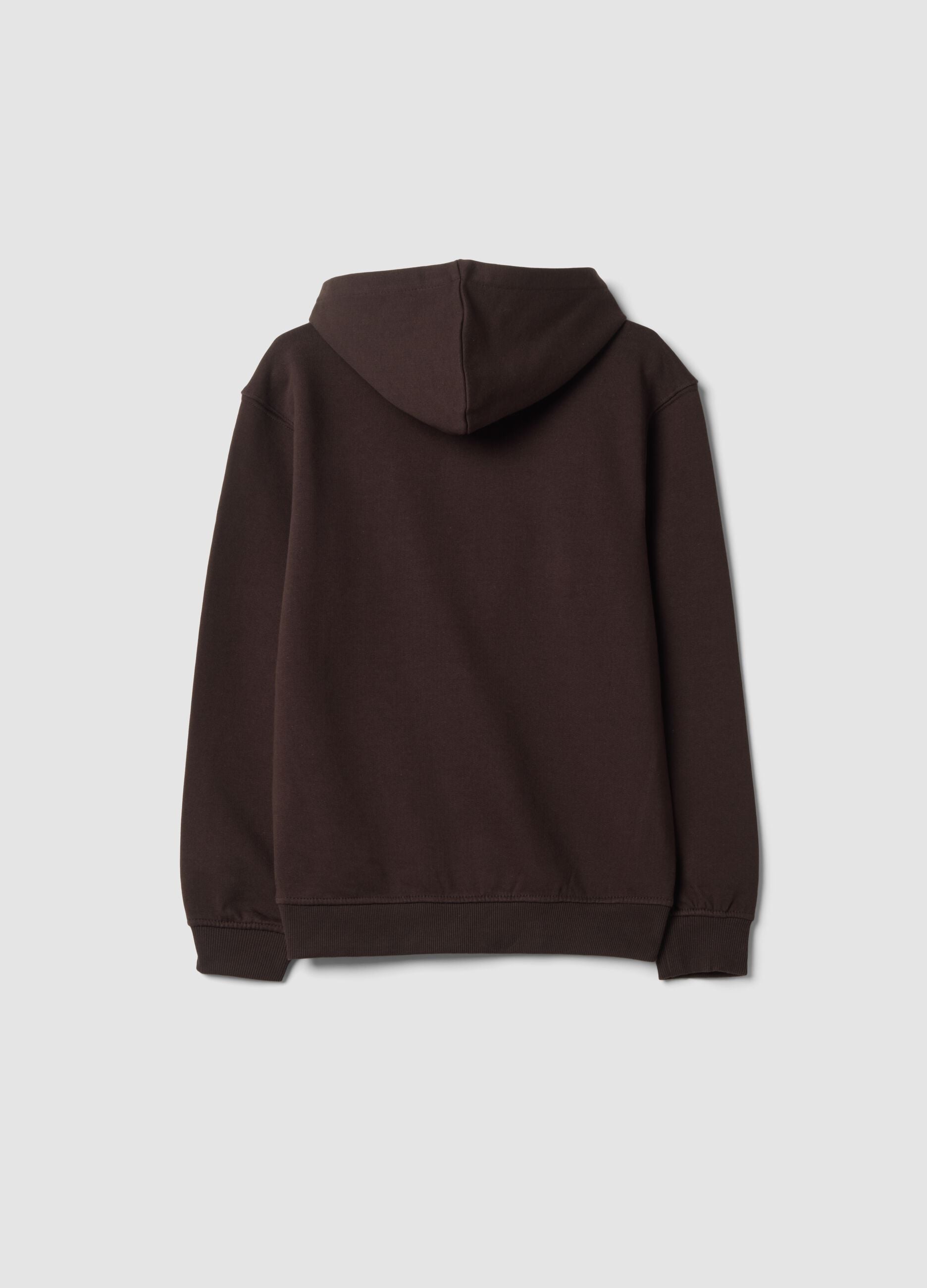 Felpa marrone scuro in puro cotone con cappuccio e girocollo