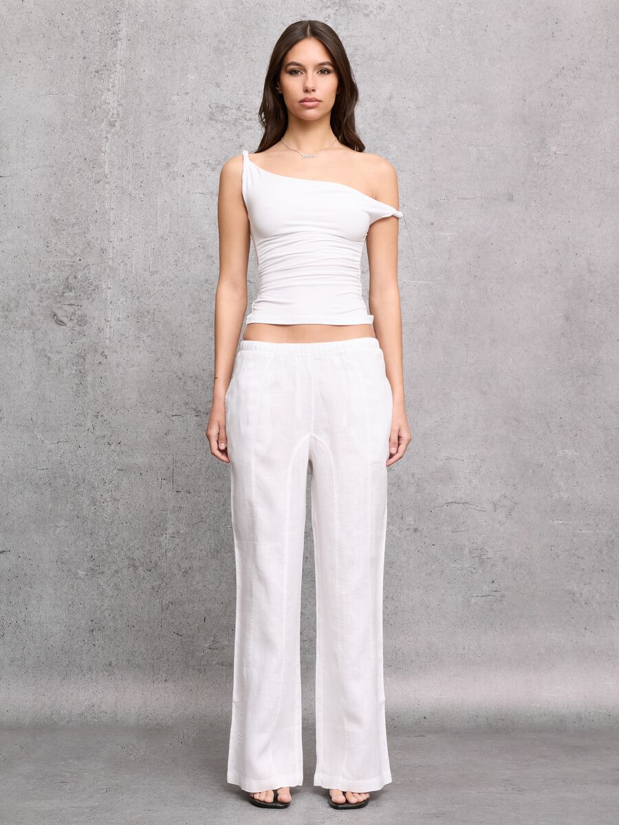100% Linen Wide-Leg Trousers White_0