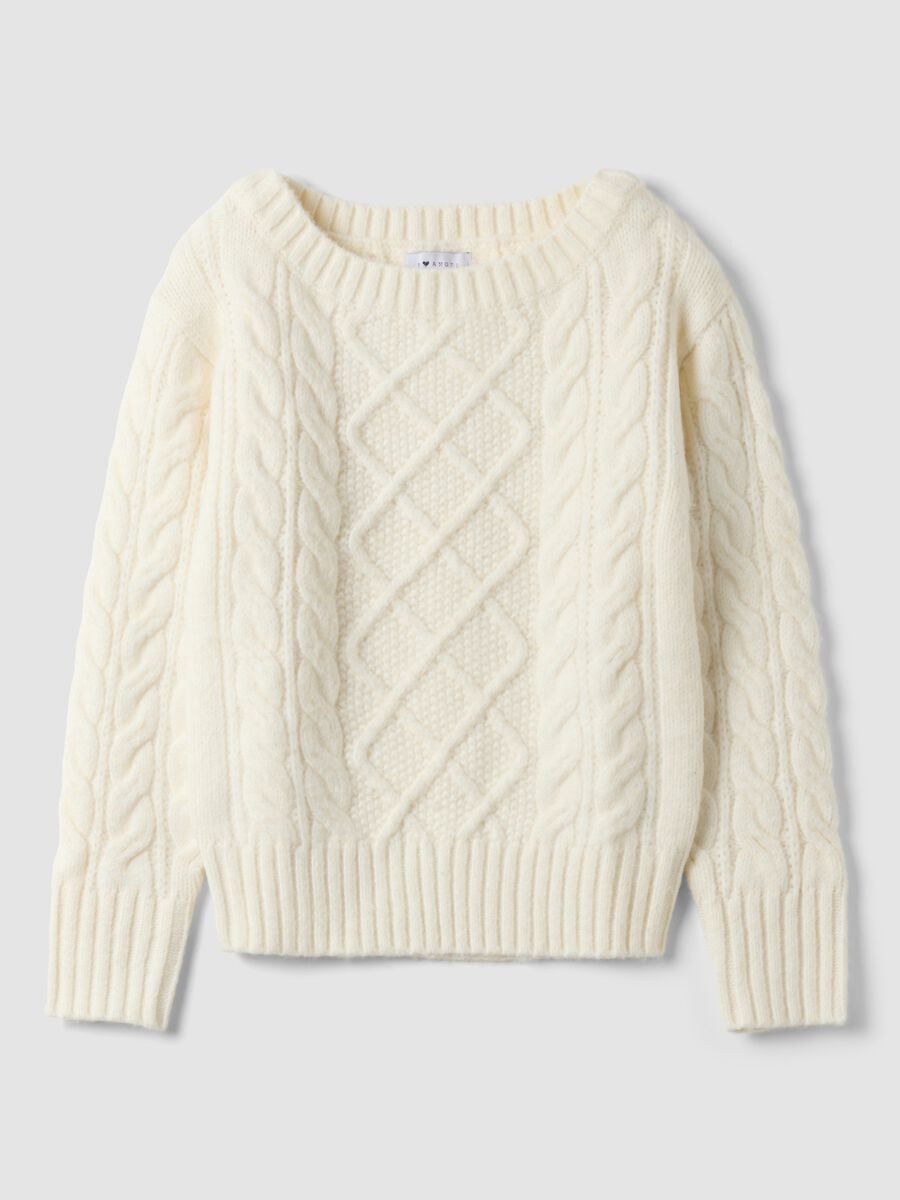White wool-blend boat-neck jumper, regular fit_0