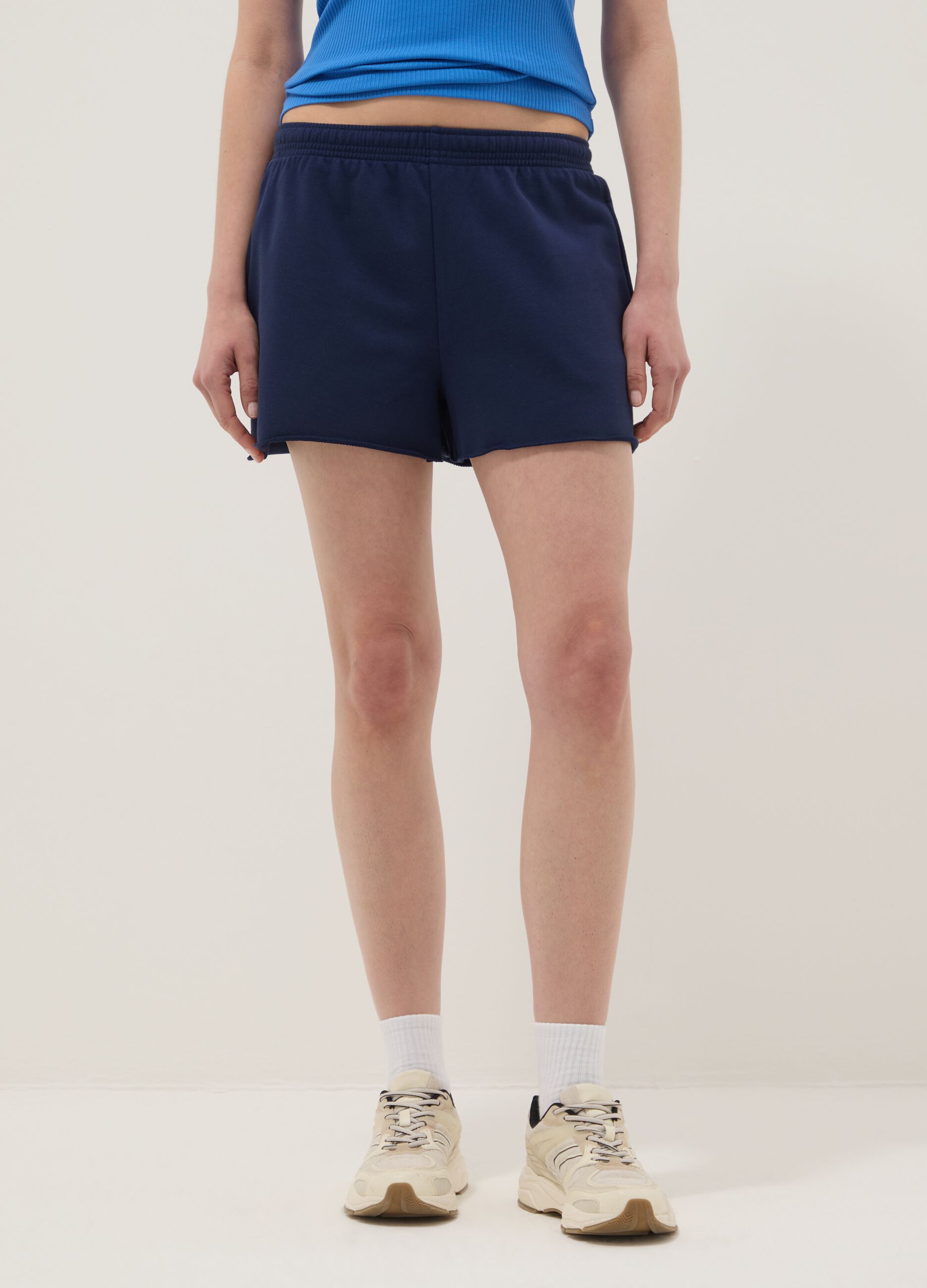 Blue cotton-blend shorts with elasticated waistband