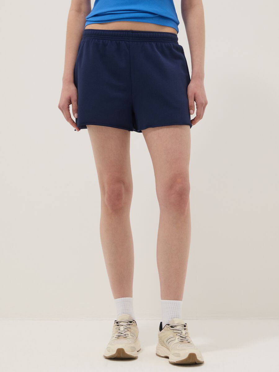 Blue cotton-blend shorts with elasticated waistband_1