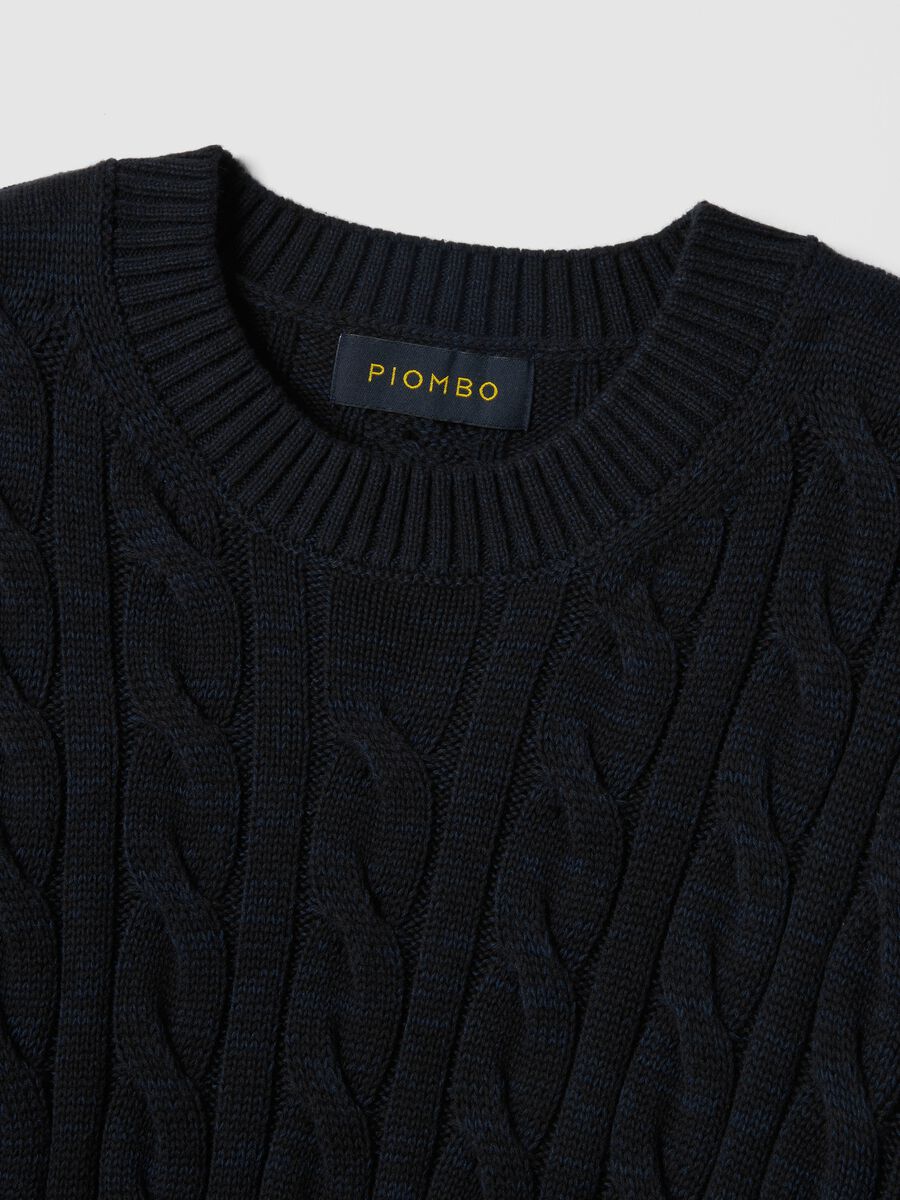 Blue pure cotton sweater with regular fit and woven design_1