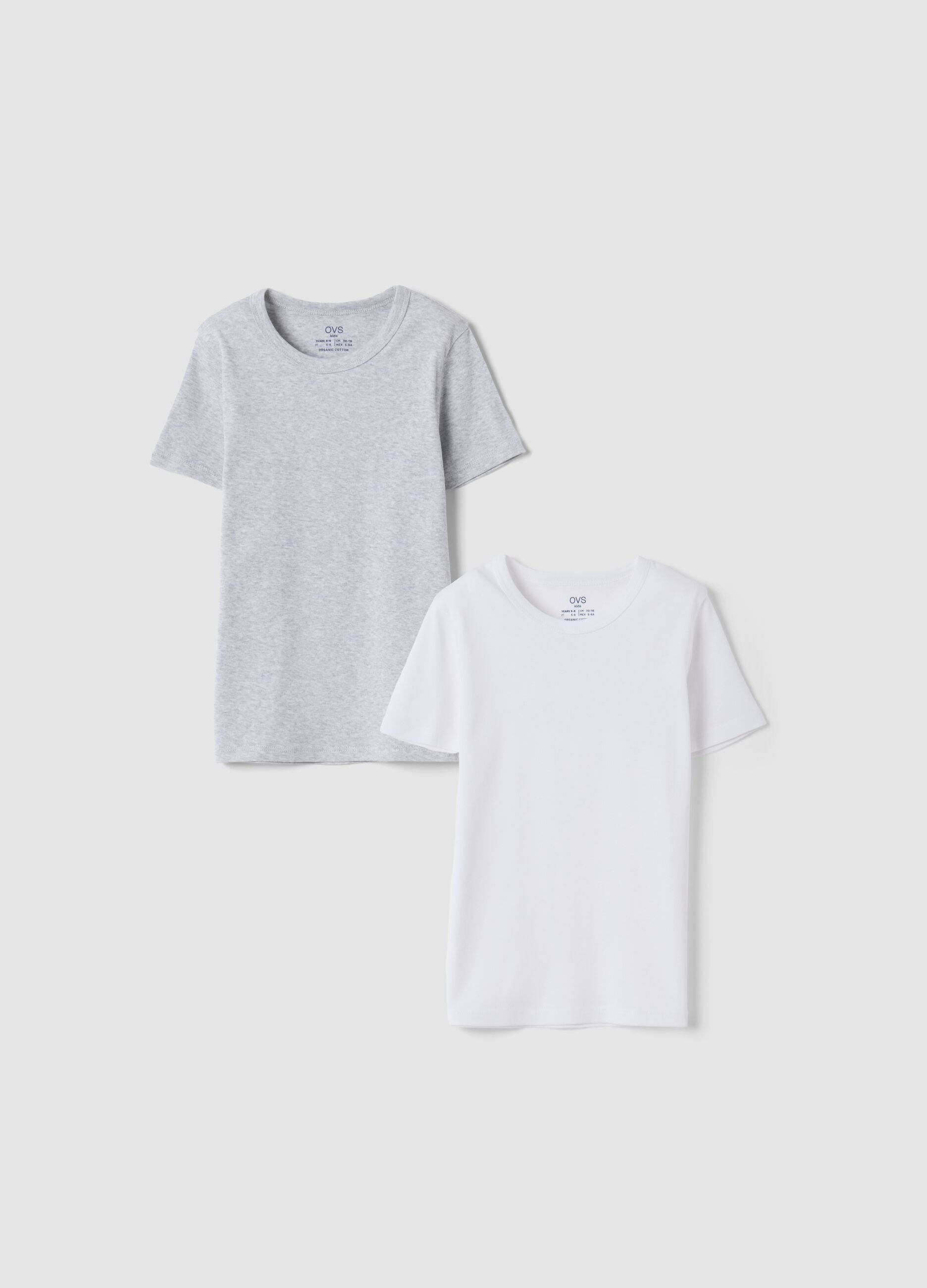 Pack de 2 camisetas blancas y grises de cuello redondo en puro algod&oacute;n org&aacute;nico