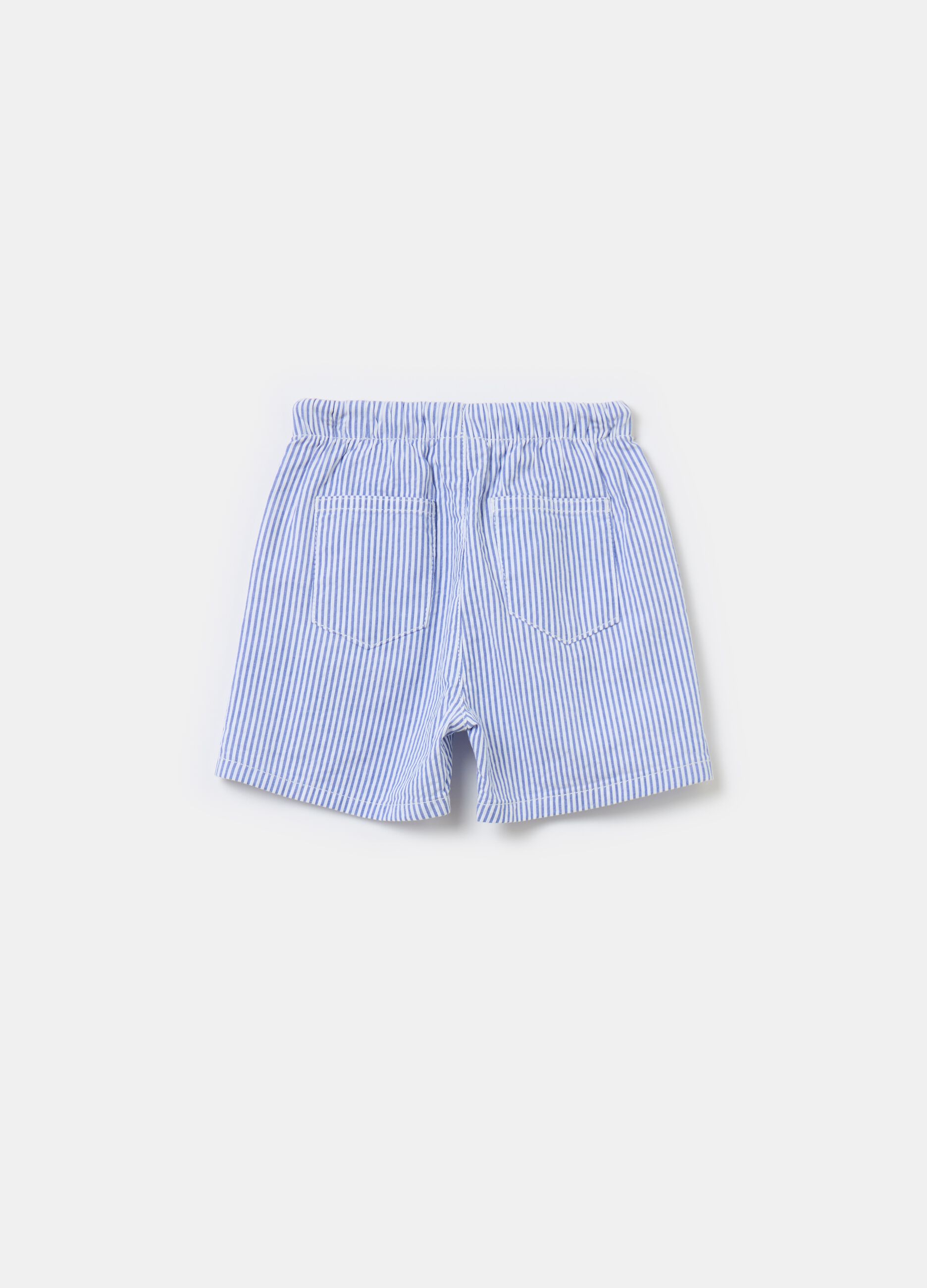 Striped cotton shorts with drawstring