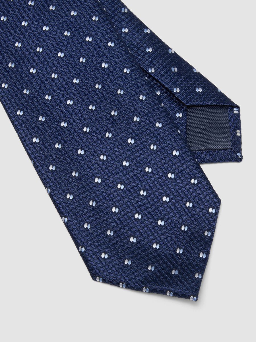 Corbata azul de pala 7,5 cm con estampado de lunares_1