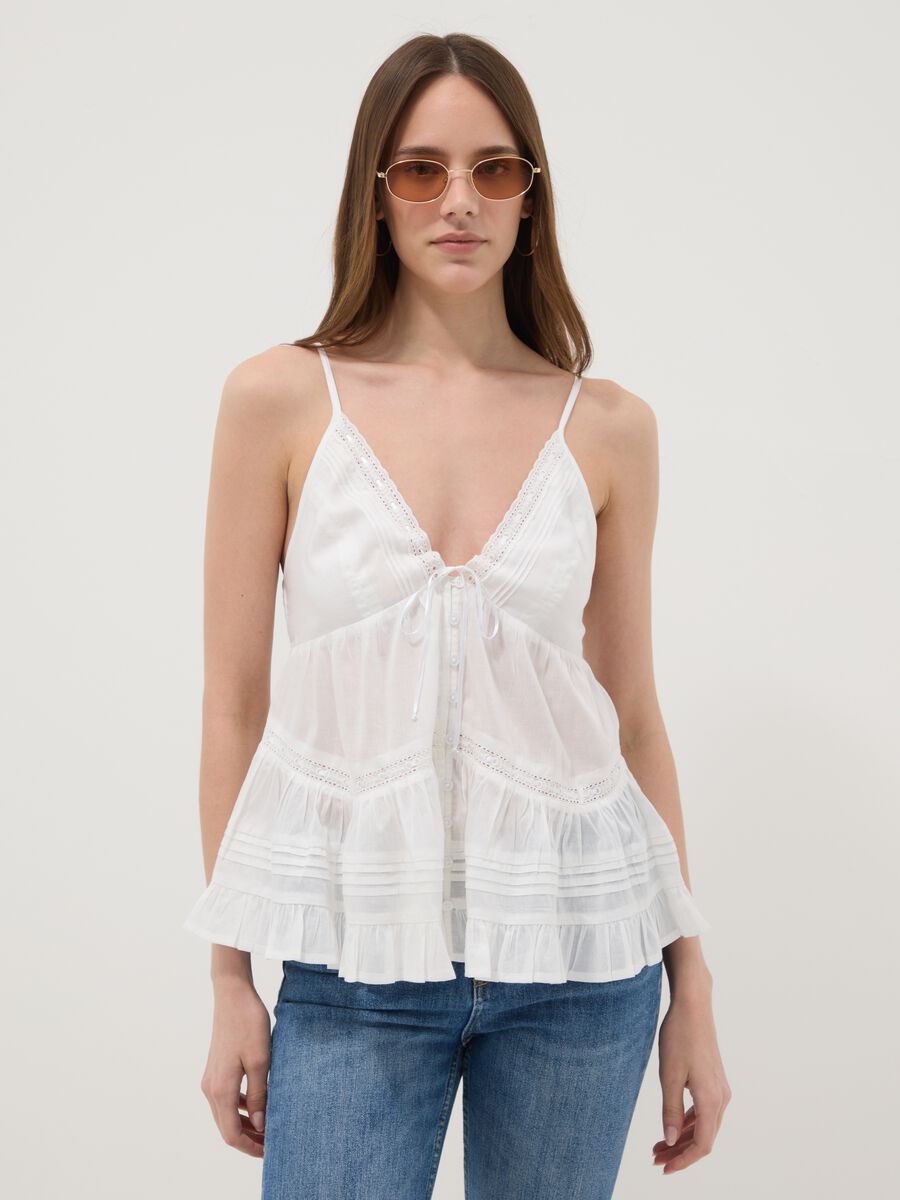 Camiseta de tirantes blanca de algod&oacute;n puro con tirantes finos_1
