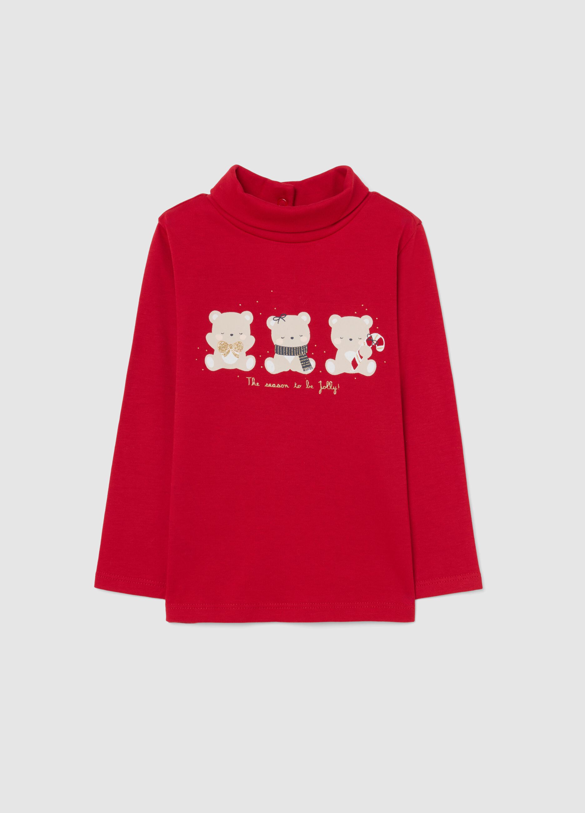 Sweatshirt vermelha de algod&atilde;o para meninas, ajuste regular com estampa