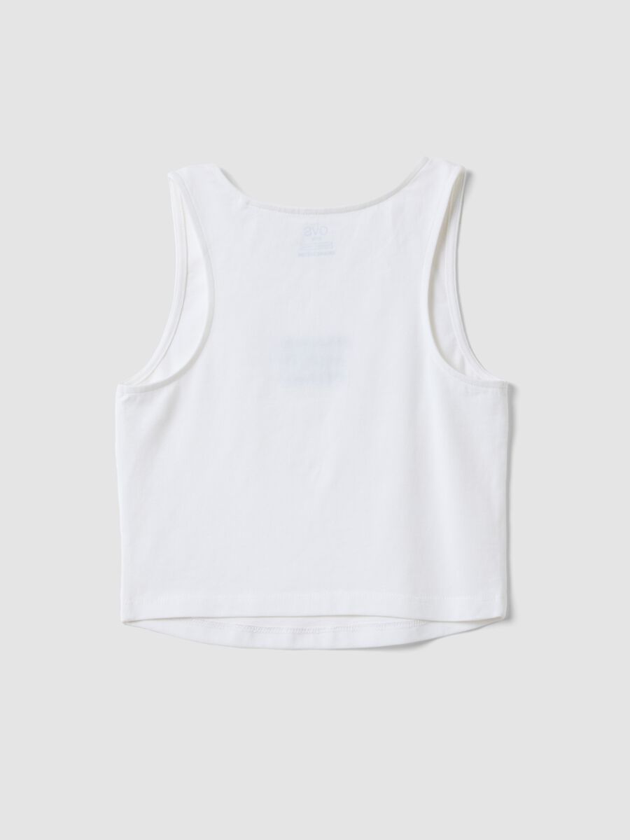 Girls&rsquo; white fitted stretch cotton vest top with embroidery_1