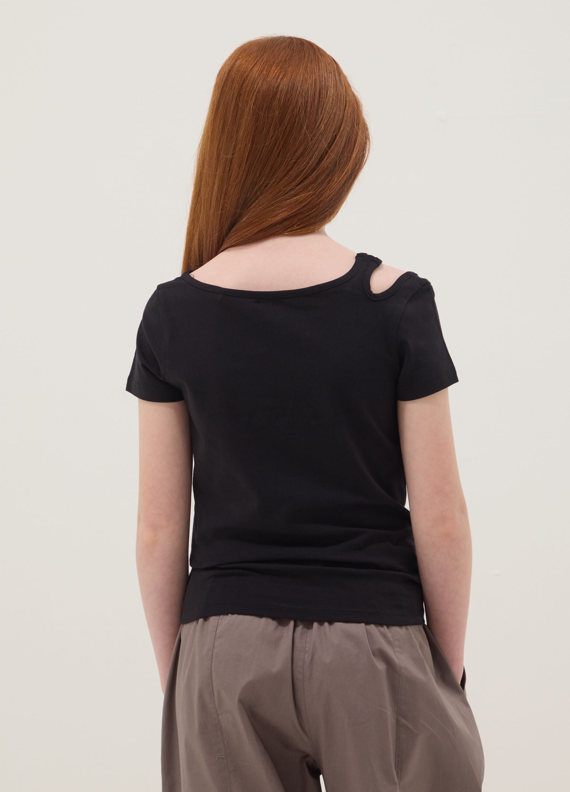 Black stretch cotton slim-fit girls' t-shirt