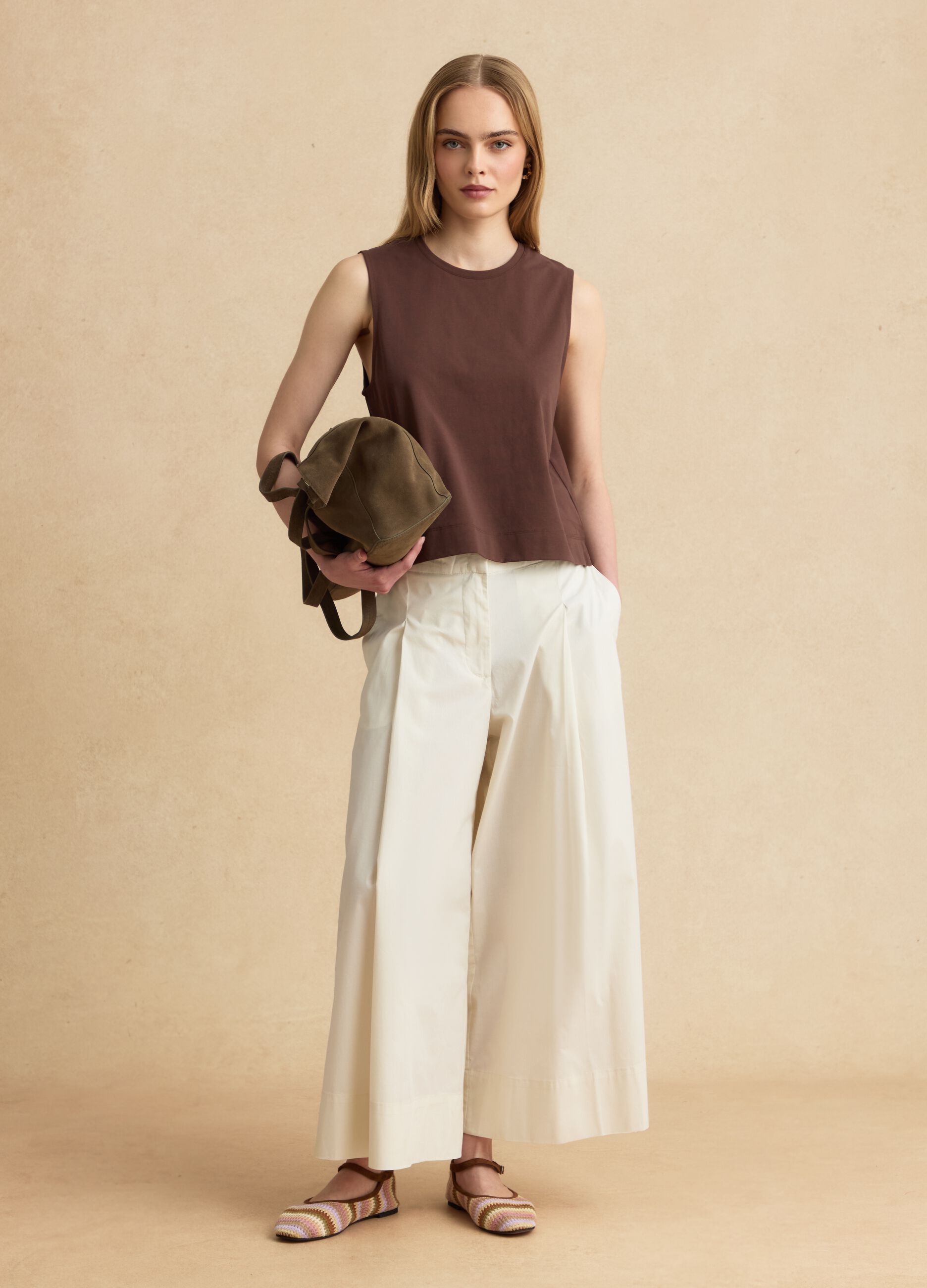 Brown cotton-blend tank top