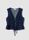Blue sleeveless denim blouse in pure cotton, slim fit with tie fastening_4