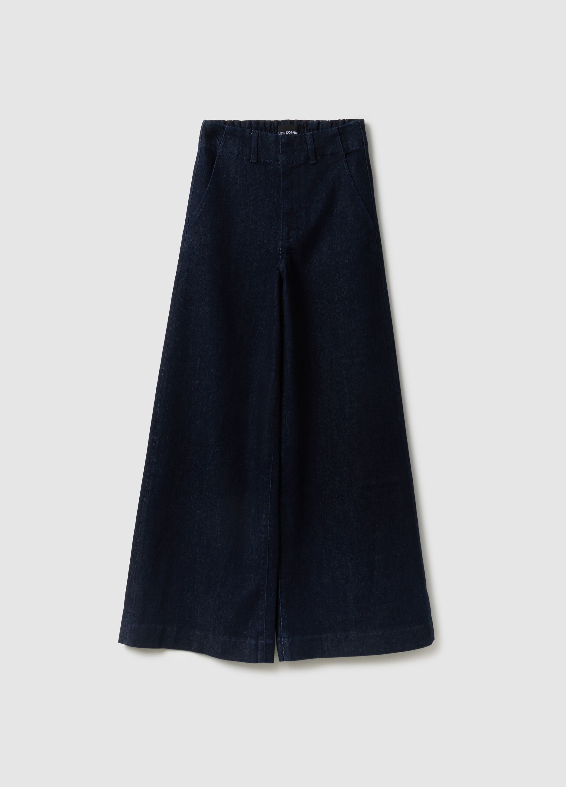 Pantaloni in cotone elasticizzato blu wide leg