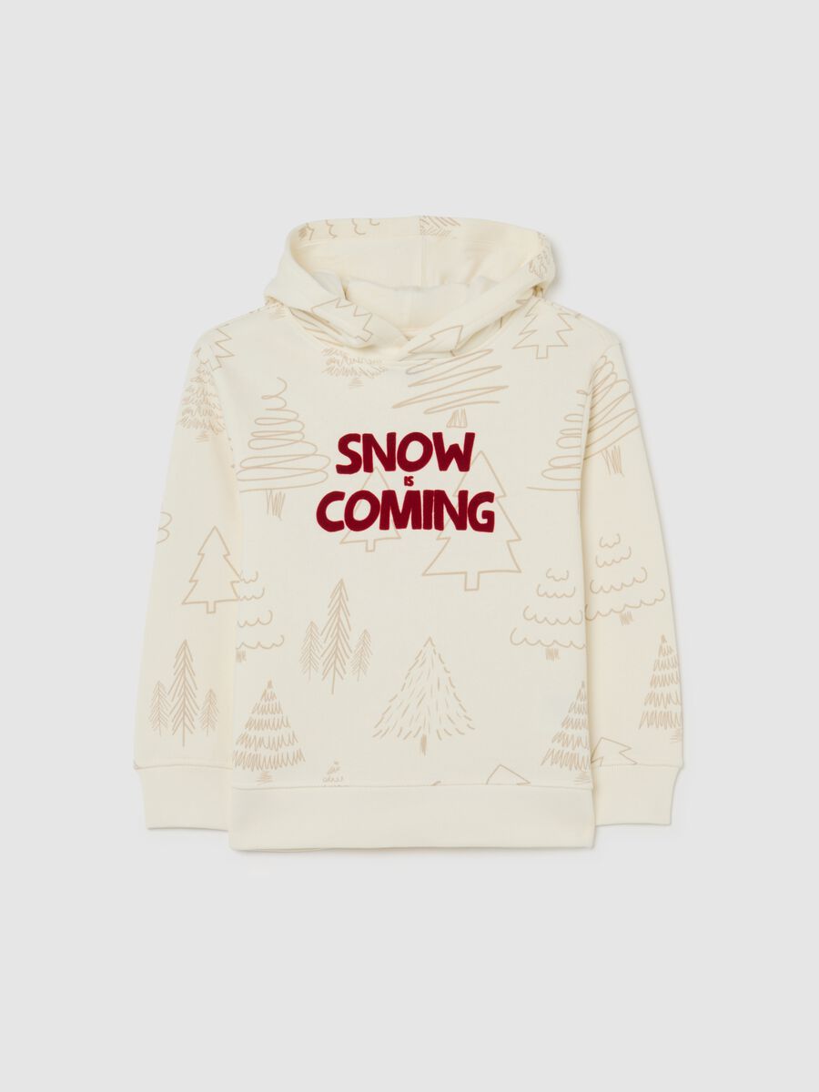 Beige children's Christmas sweatshirt in pure cotton regular fit with print_0