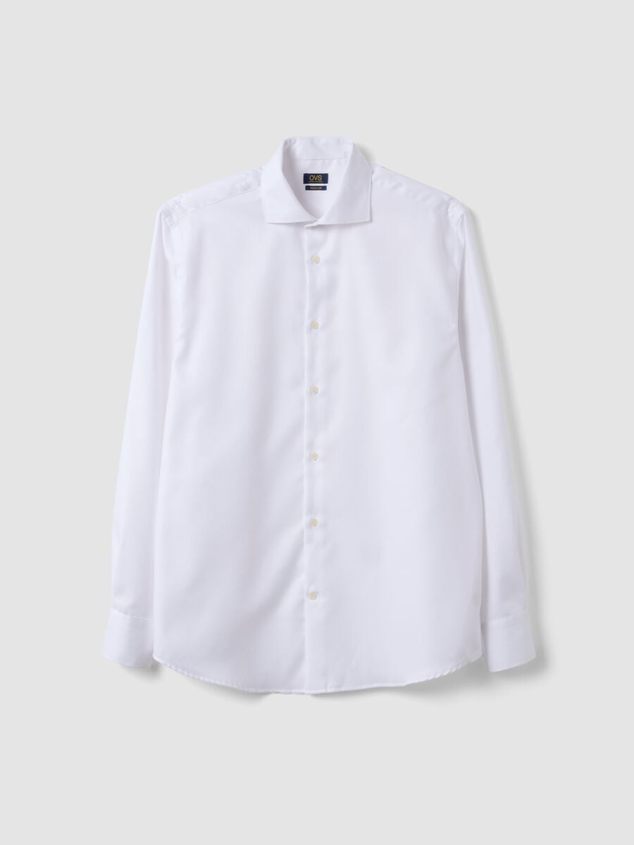 White regular-fit pure cotton shirt with cutaway collar_0