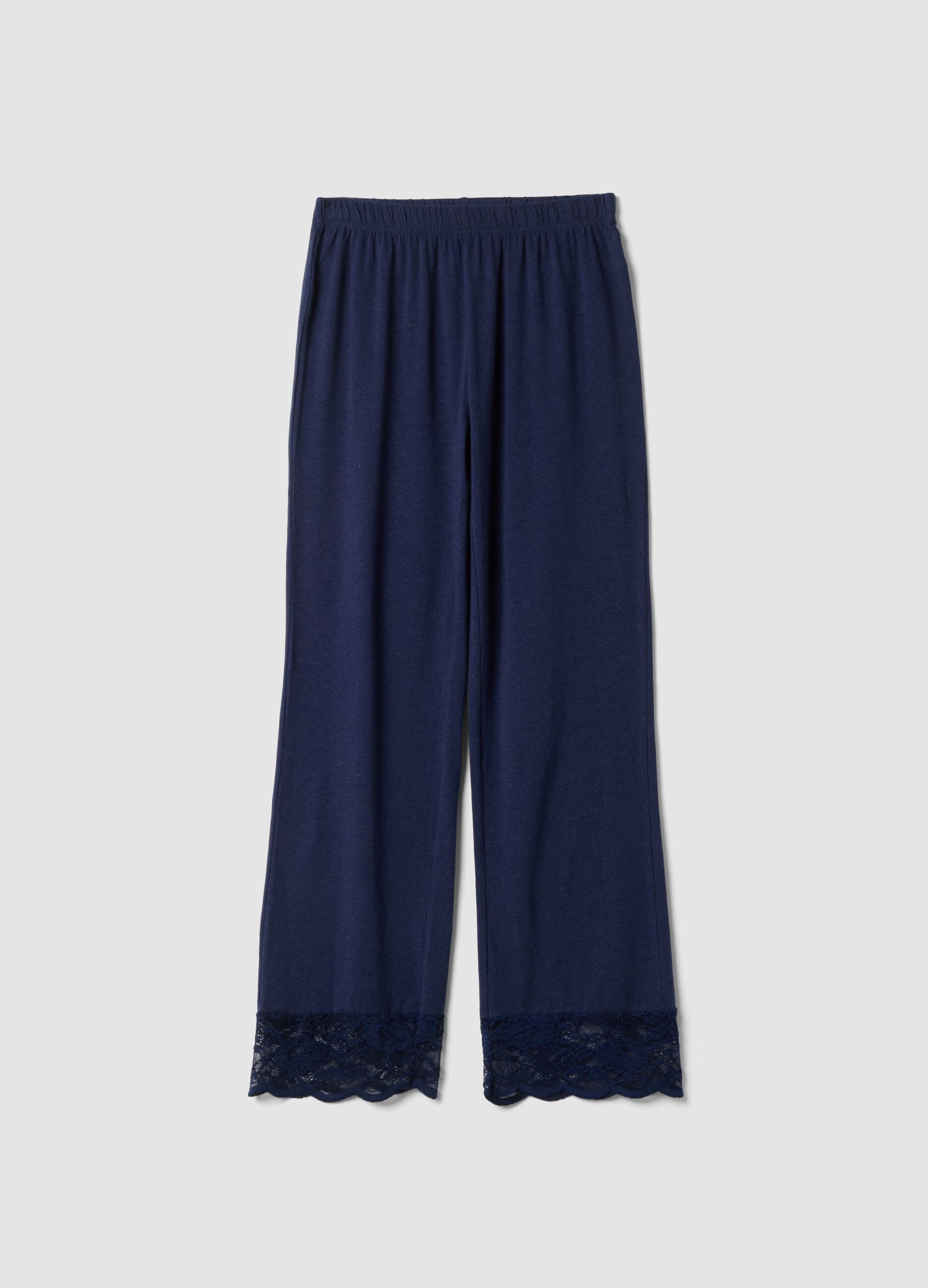 Blue pyjama trousers in cotton, lyocell and stretch wool
