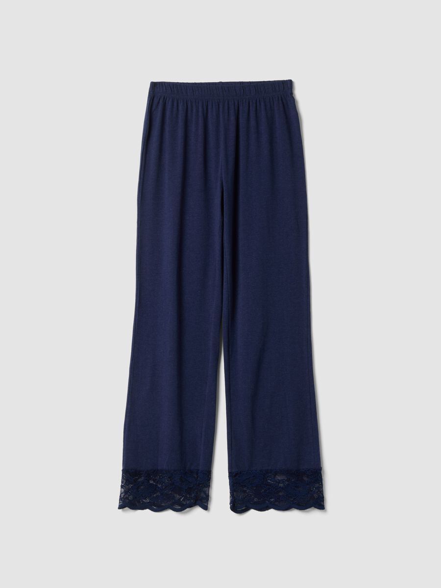 Blue pyjama trousers in cotton, lyocell and stretch wool_4