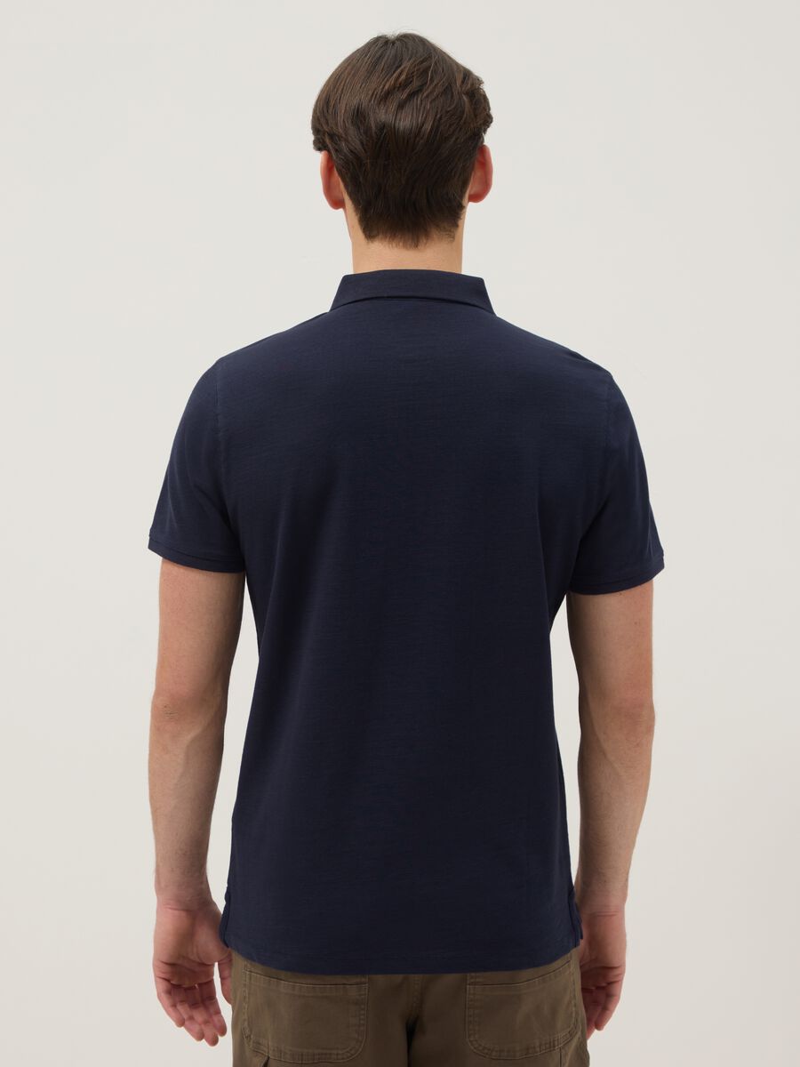 Short-sleeved blue pure cotton polo regular fit_2