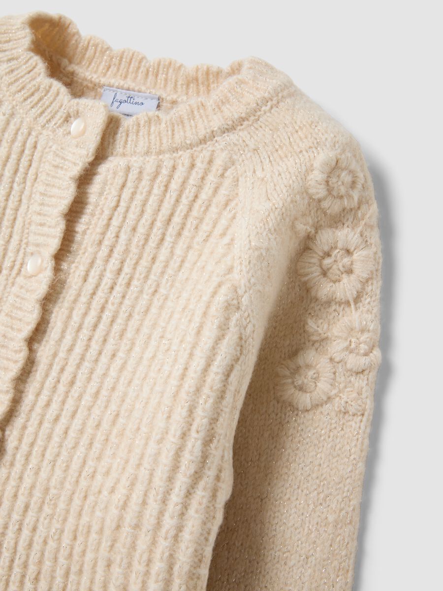 Beige knit crew-neck cardigan_2