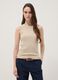 Beige fitted ribbed stretch-cotton tank top_2