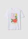 White pure cotton T-shirt with floral print, regular fit_4