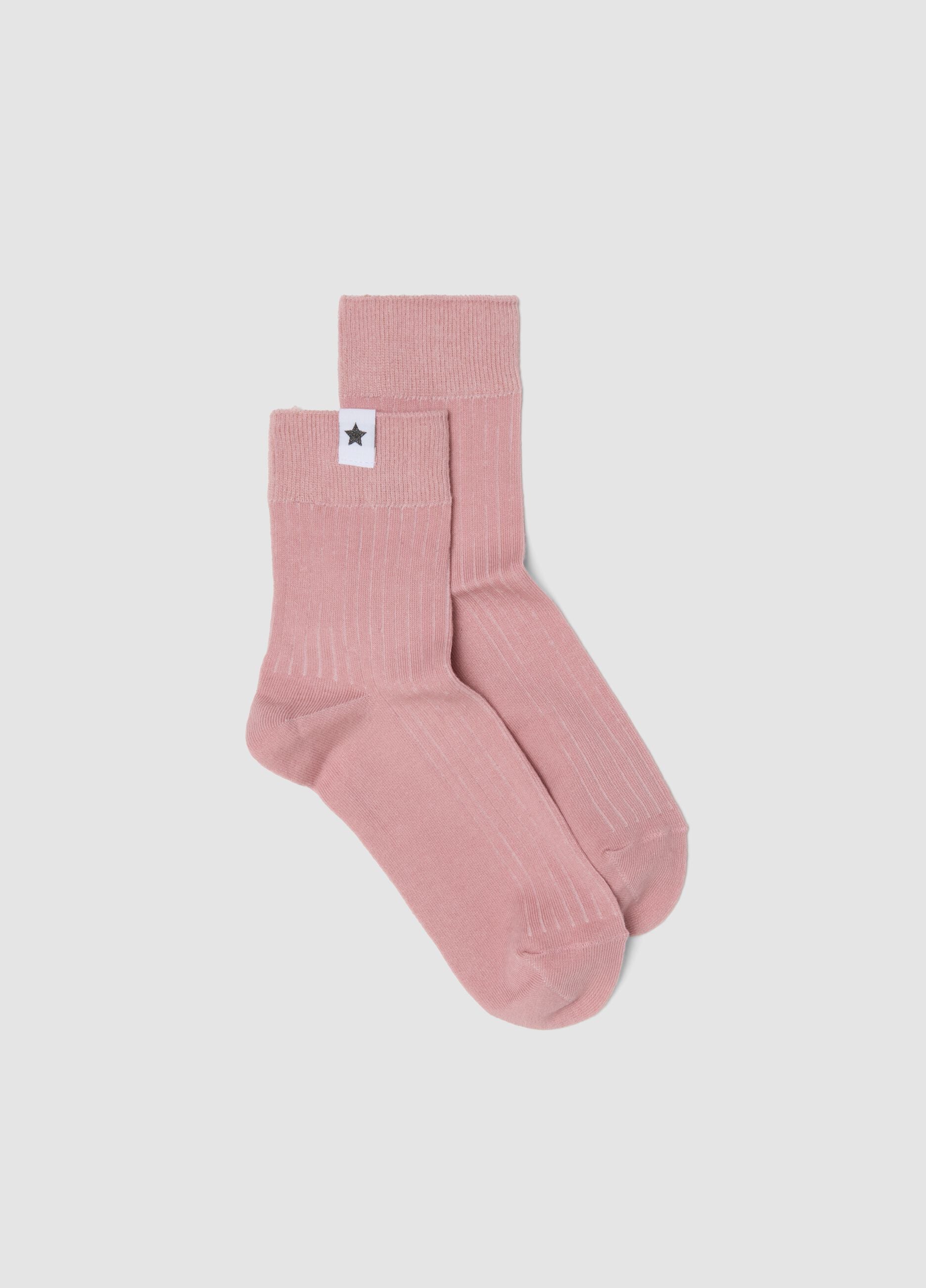 Mauve-purple ribbed stretch cotton socks