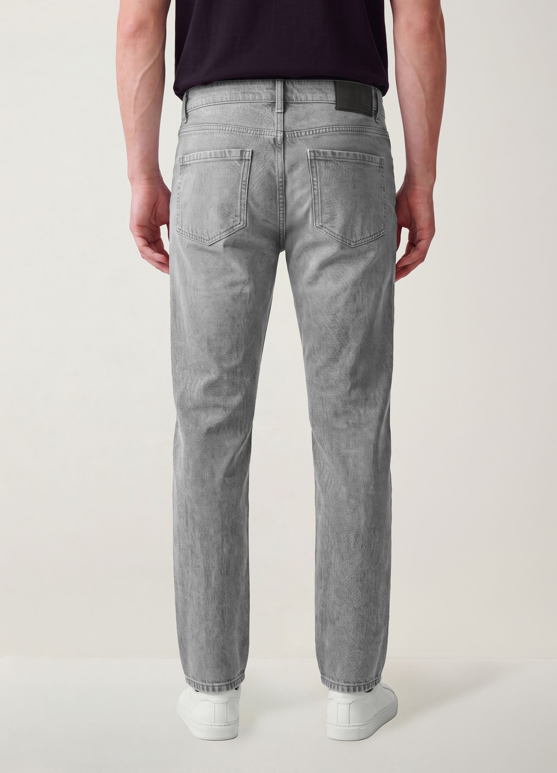 Graue Denim-Jeans aus reiner Baumwolle, Regular Fit