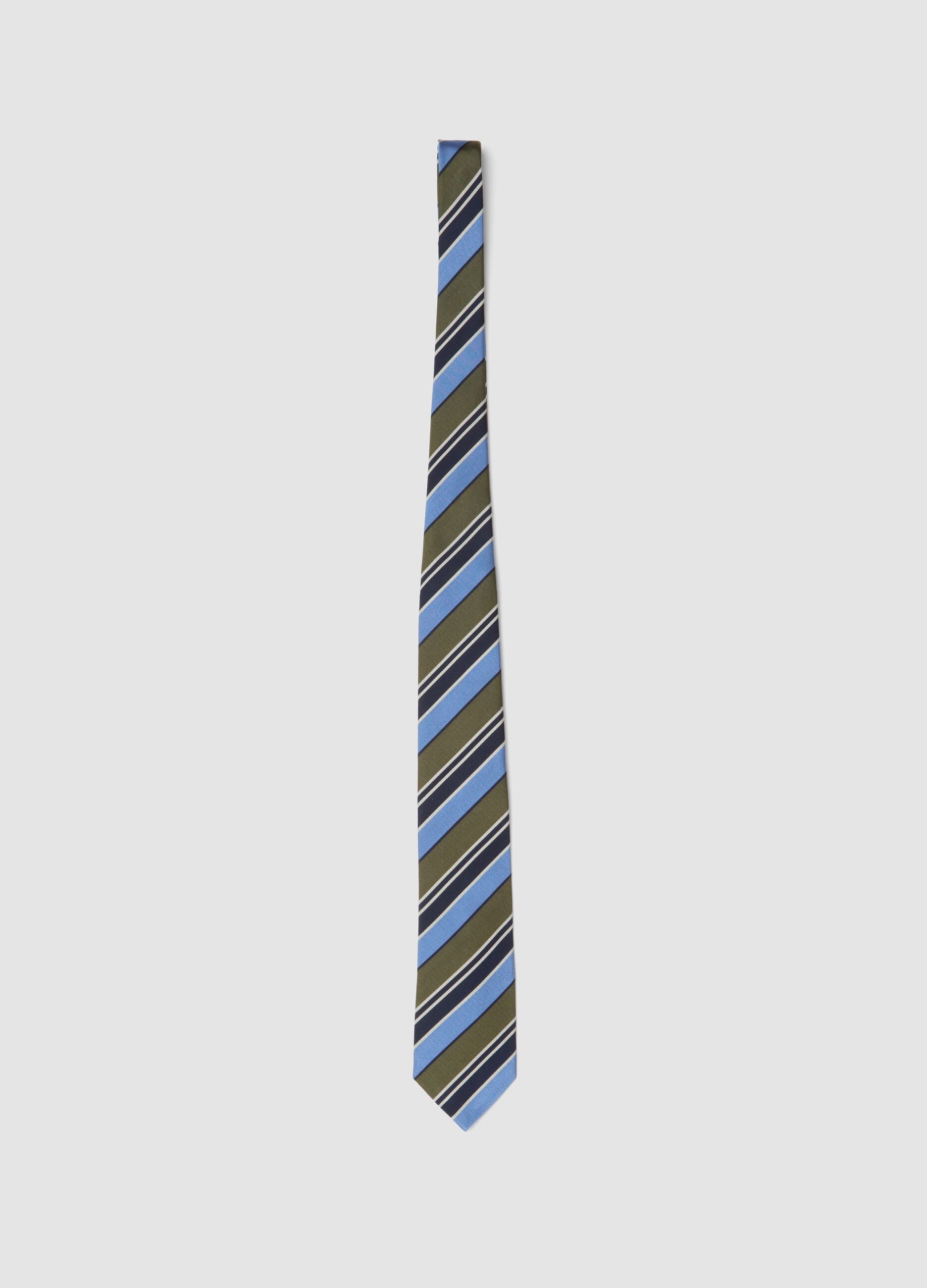 Multicolour pure silk striped tie