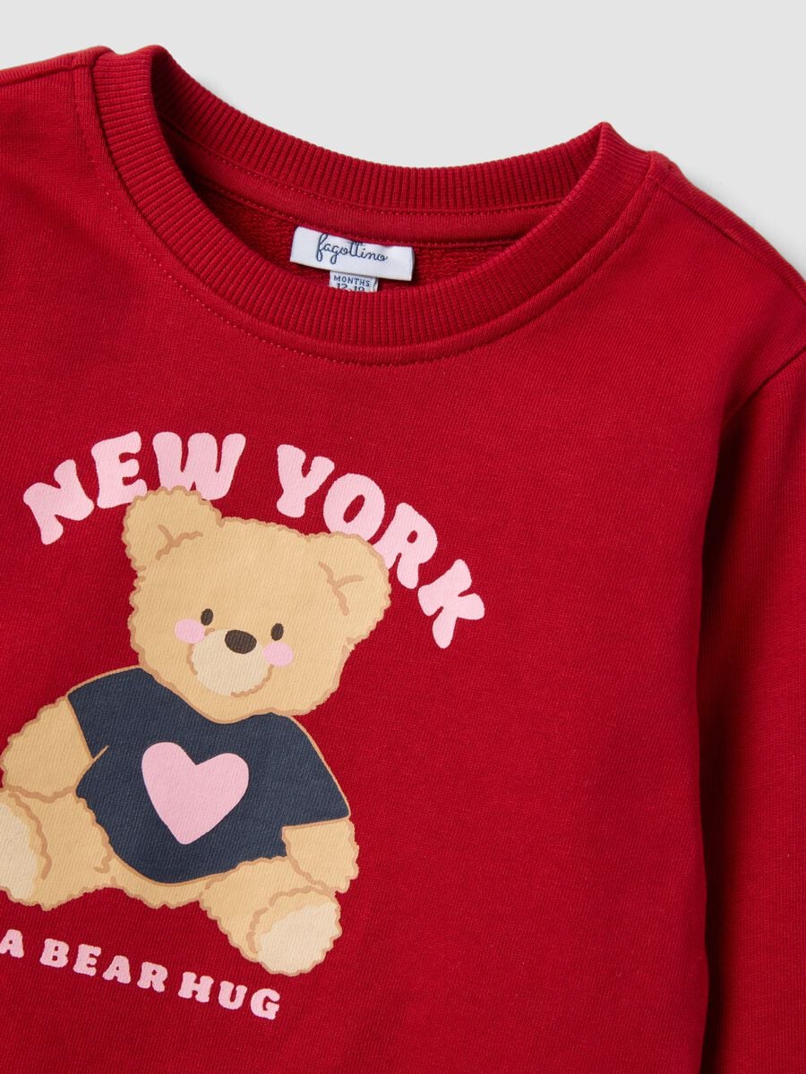 Red pure cotton crew-neck sweatshirt with teddy bear print for baby girl_2
