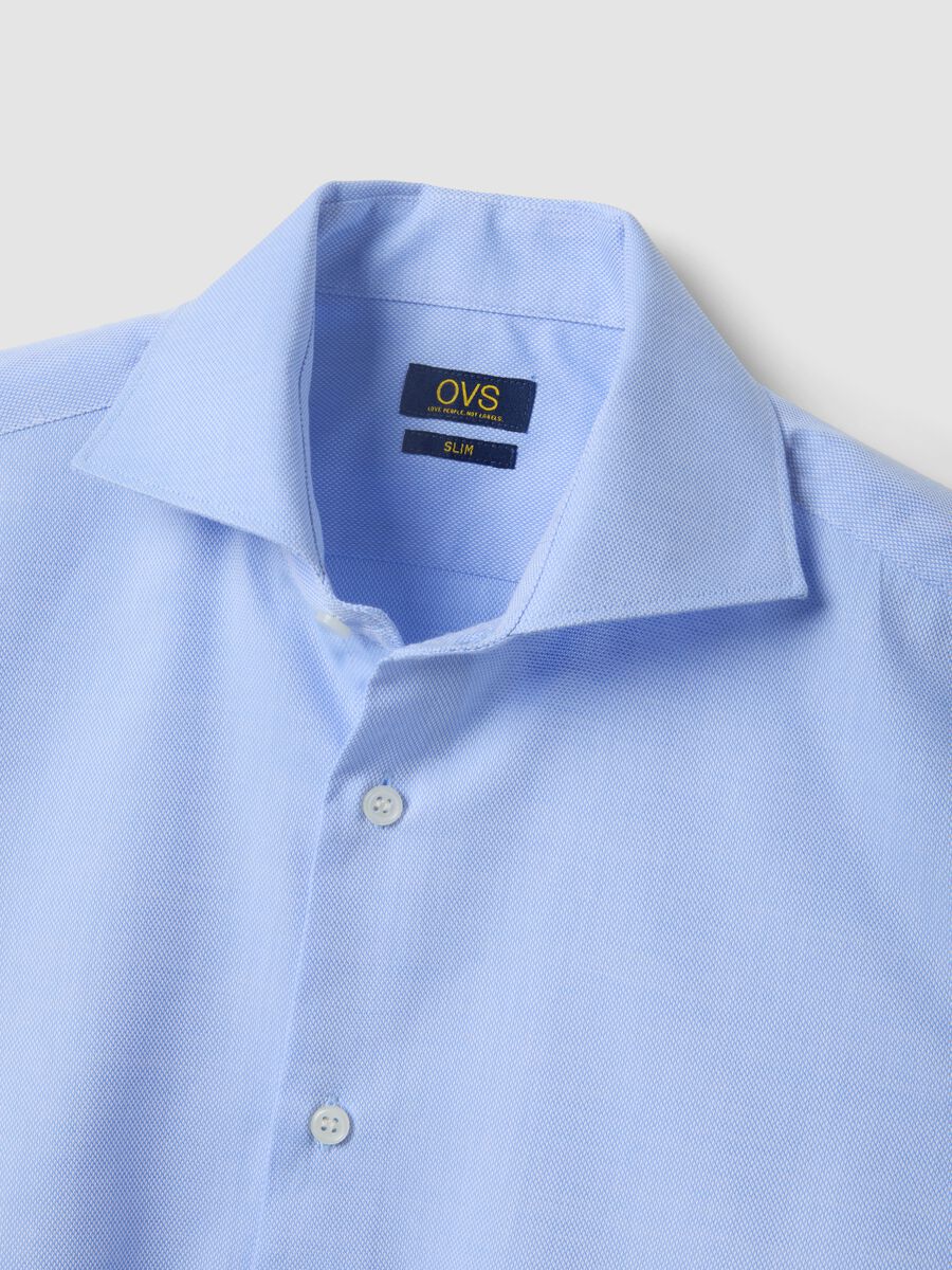 Light blue slim-fit cotton-blend shirt with French collar_1