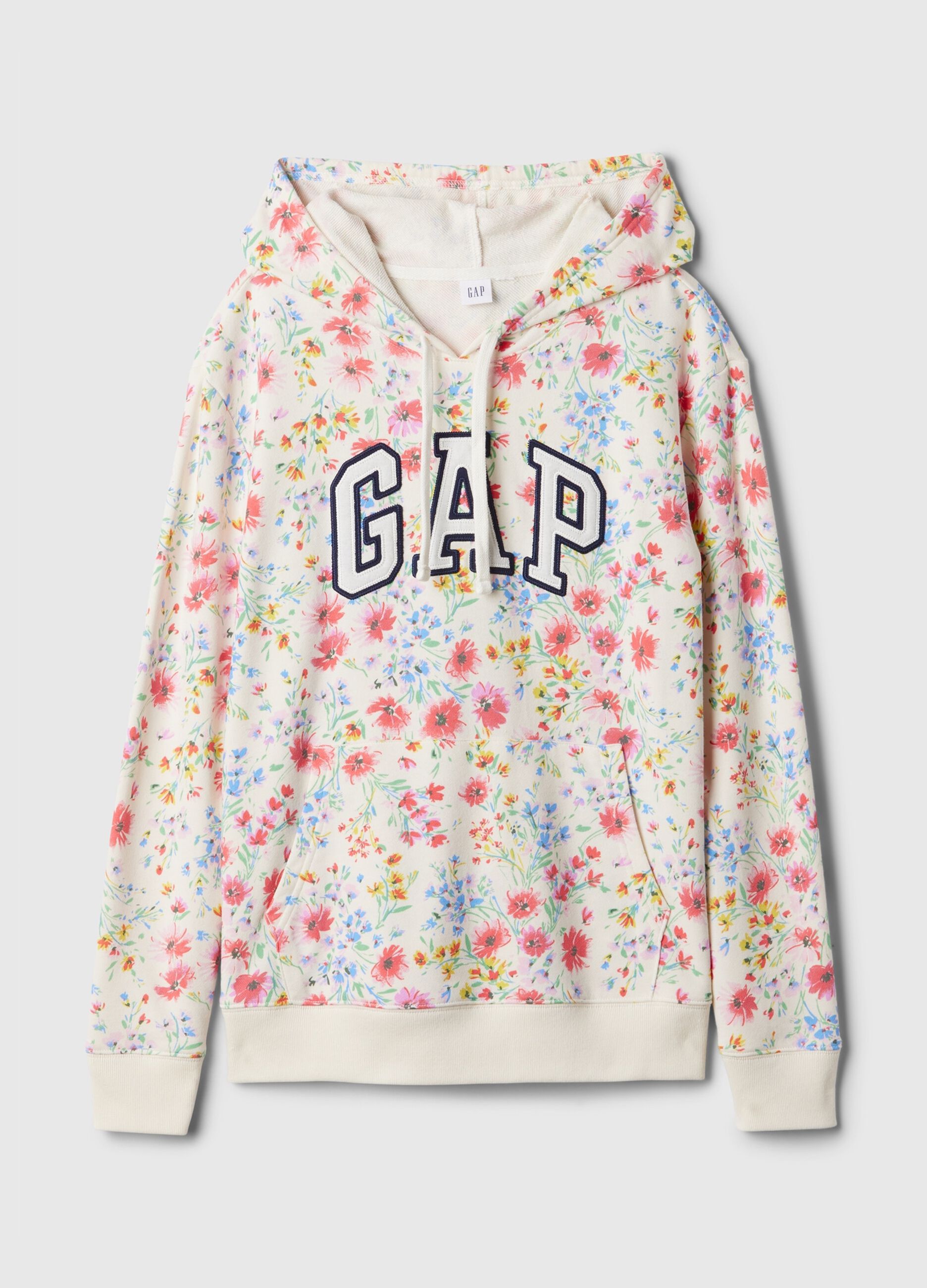 Floral sweatshirt with hood and logo embroidery