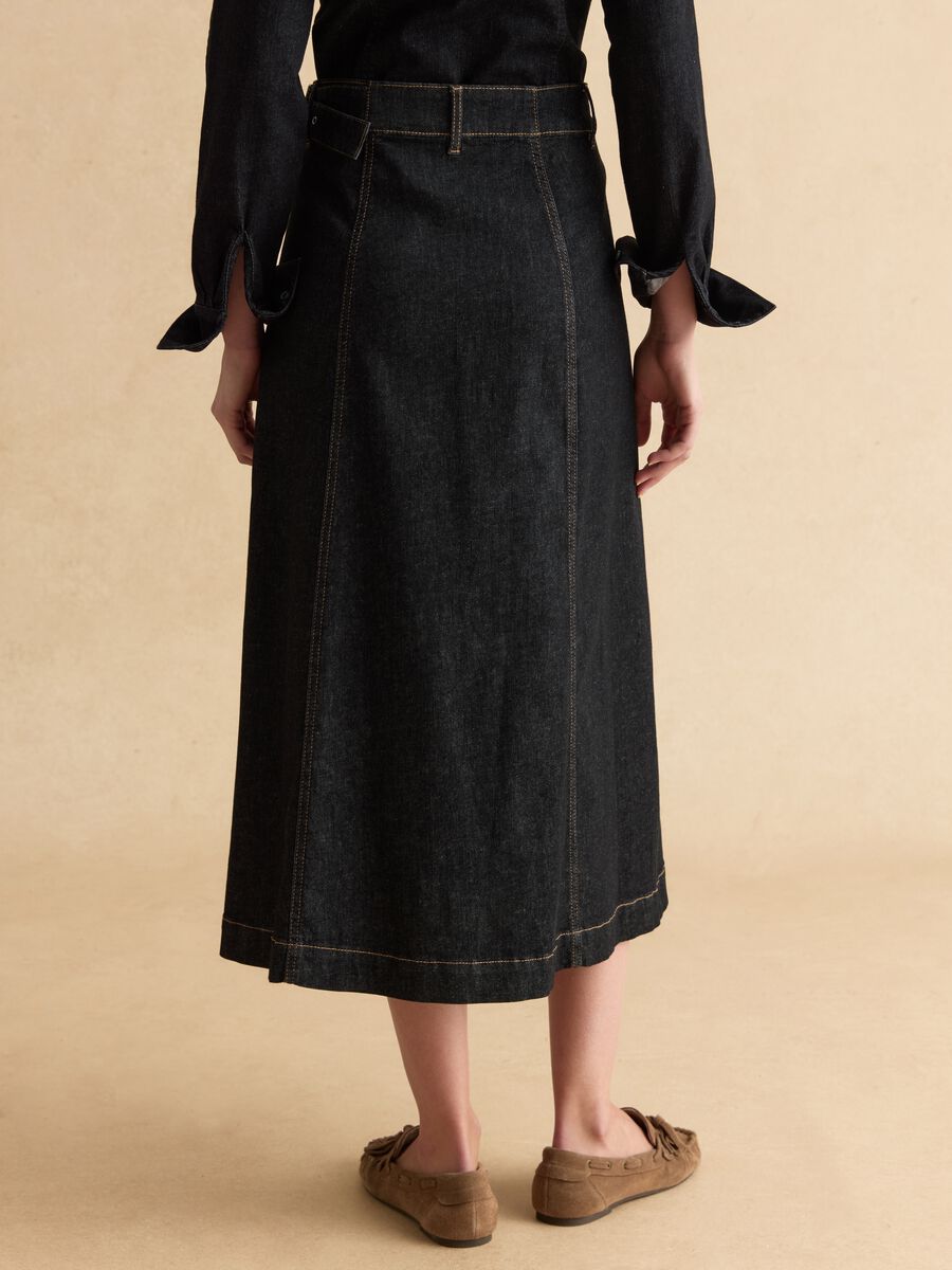 Saia de algod&atilde;o el&aacute;stico preta regular fit com cinto_2