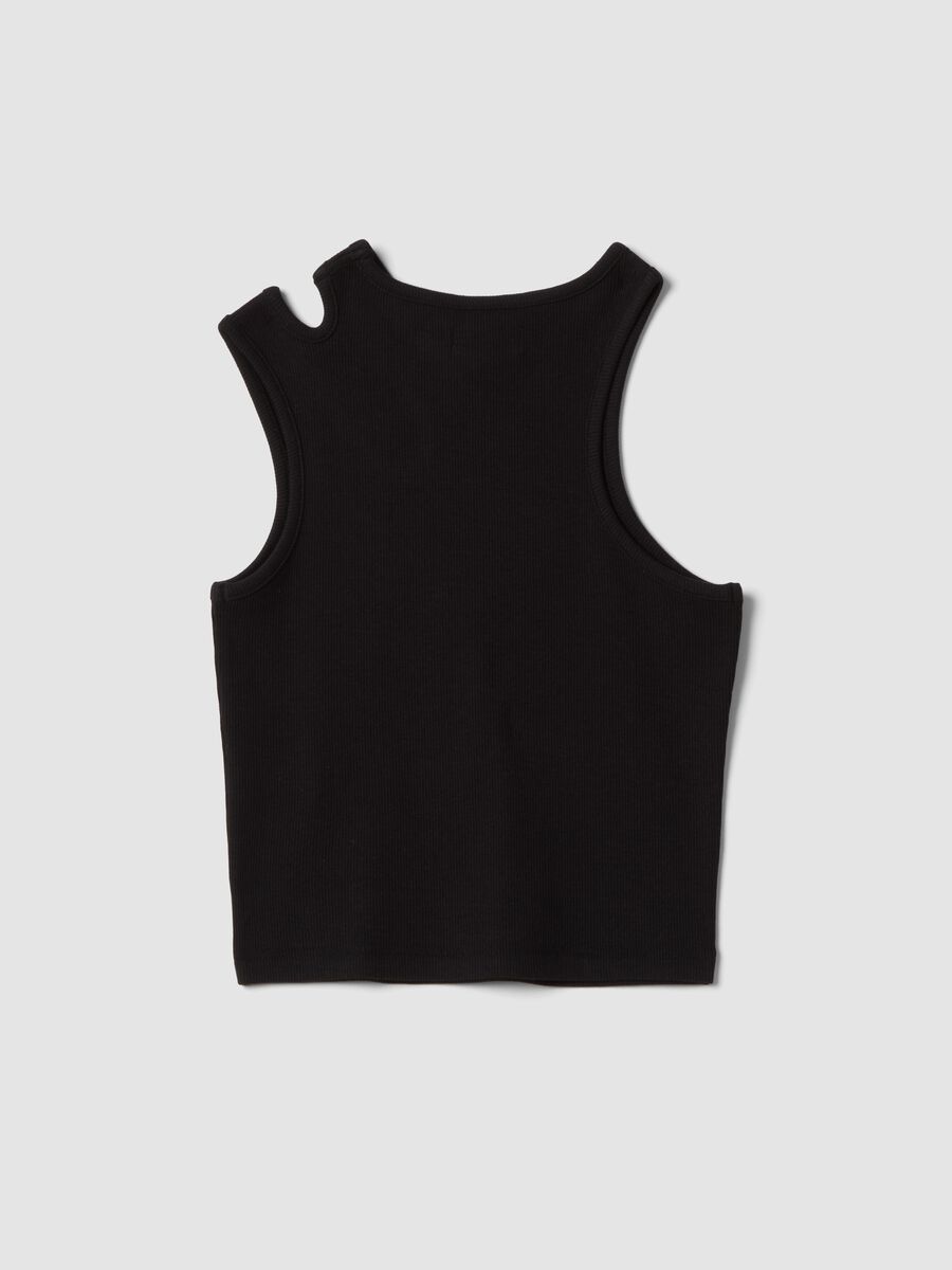 Camiseta de tirantes negra de algod&oacute;n org&aacute;nico con hombro asim&eacute;trico_4