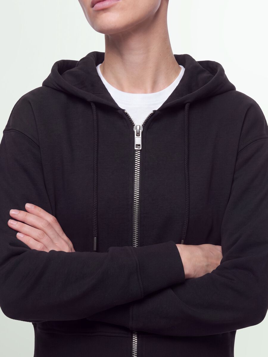 Black cotton-blend full-zip fitted hoodie_2