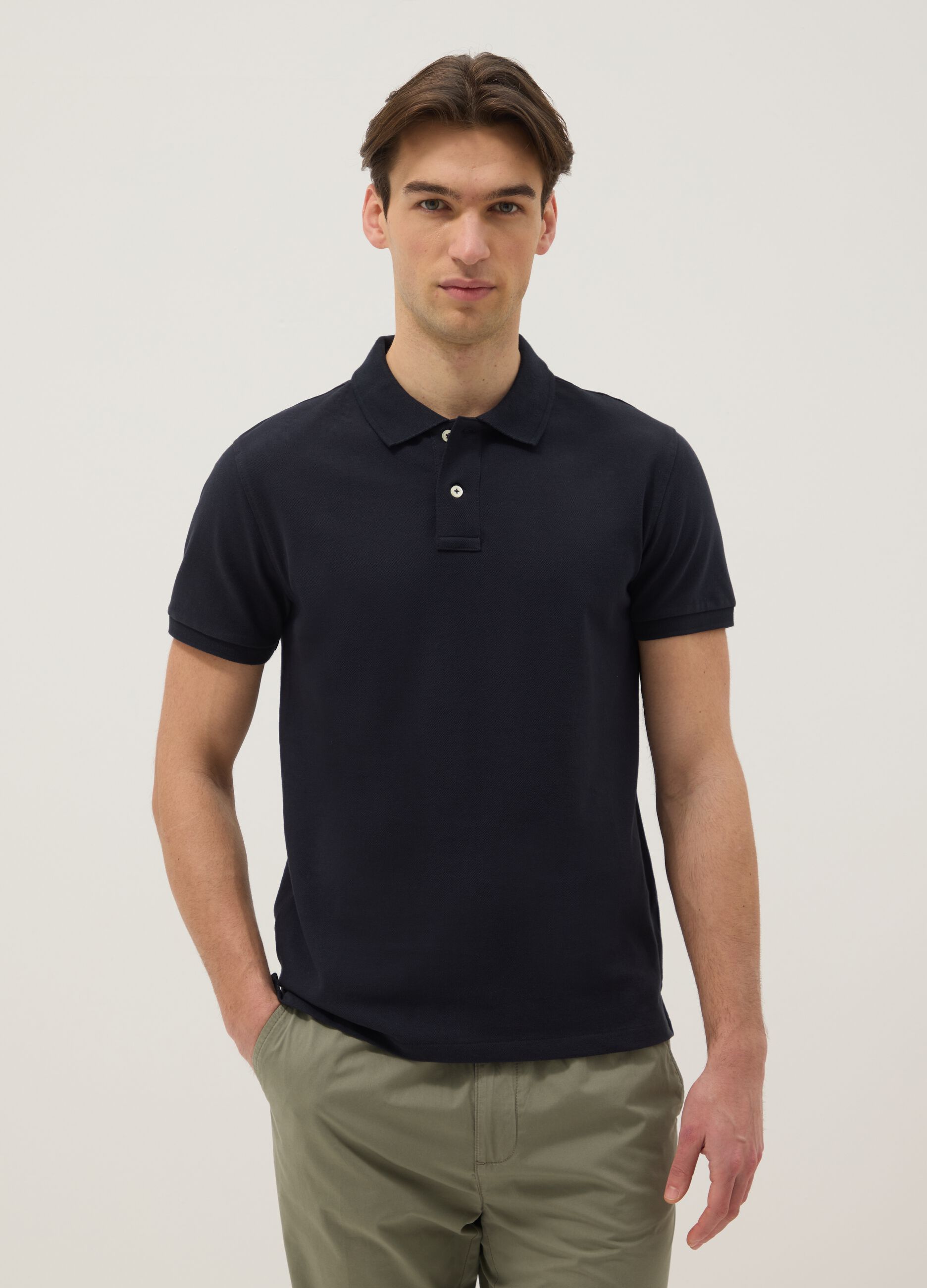Polo in puro cotone blu slim fit