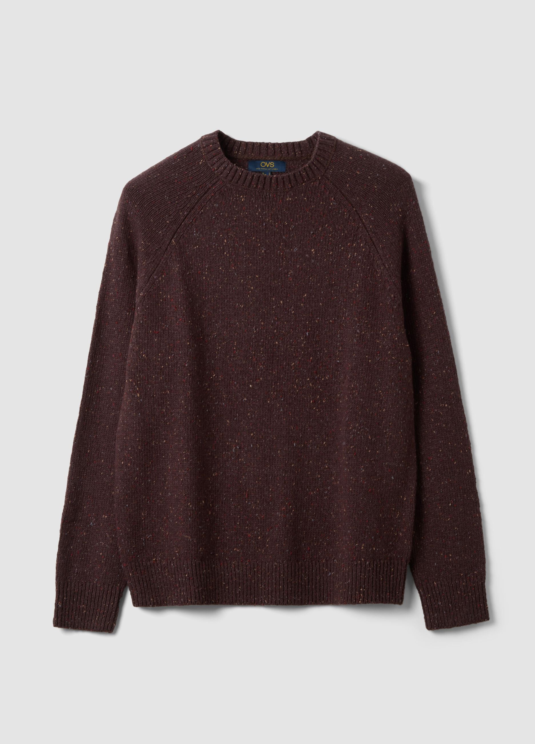 Brown cotton and wool-blend crew-neck jumper