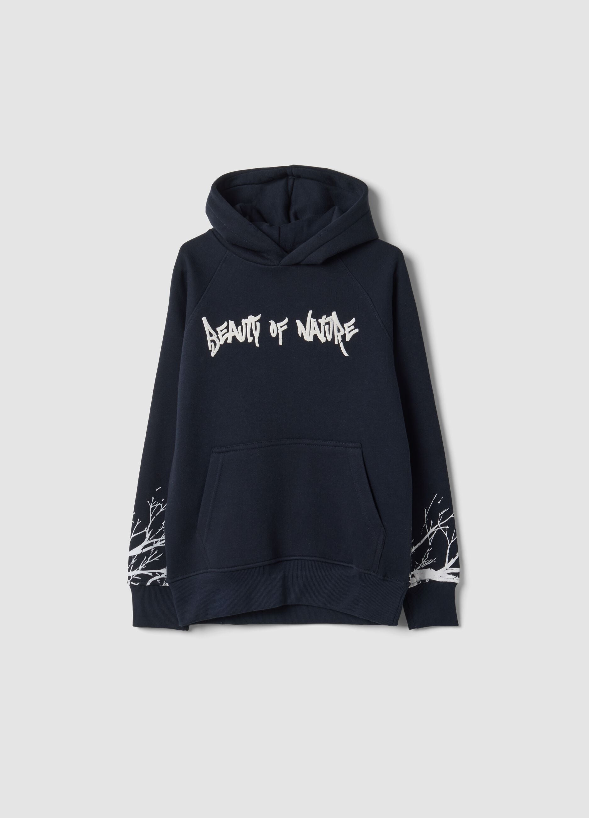 Black cotton-blend hoodie with print, regular fit