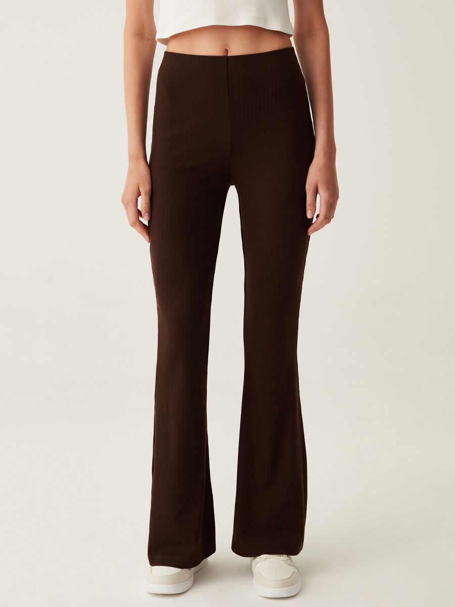 Flat-ribbed flare-fit trousers_1