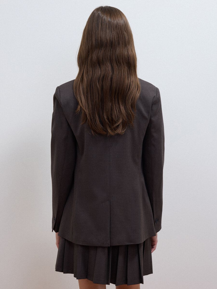 Brown stretch viscose micro-check regular-fit blazer_3