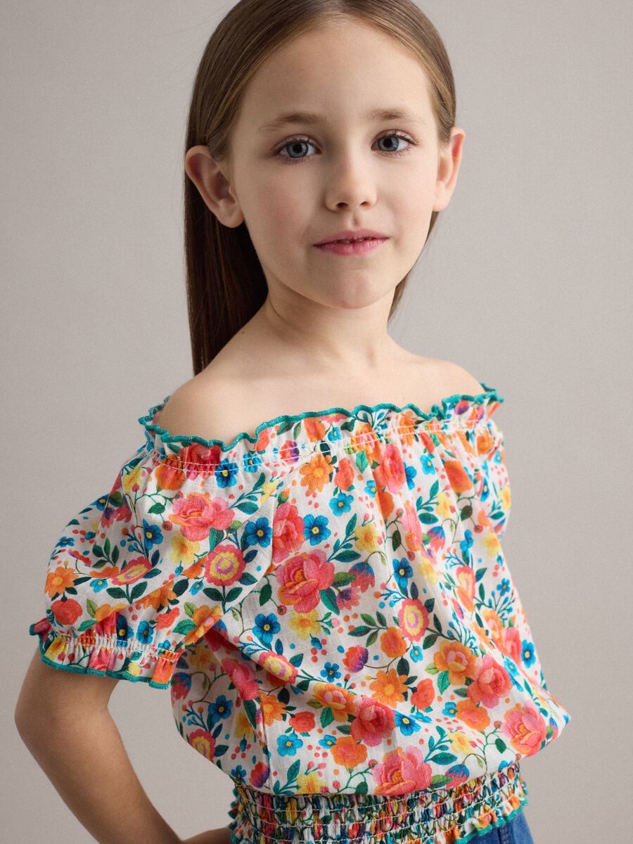 Girls' regular fit multicolour floral pure cotton blouse_0