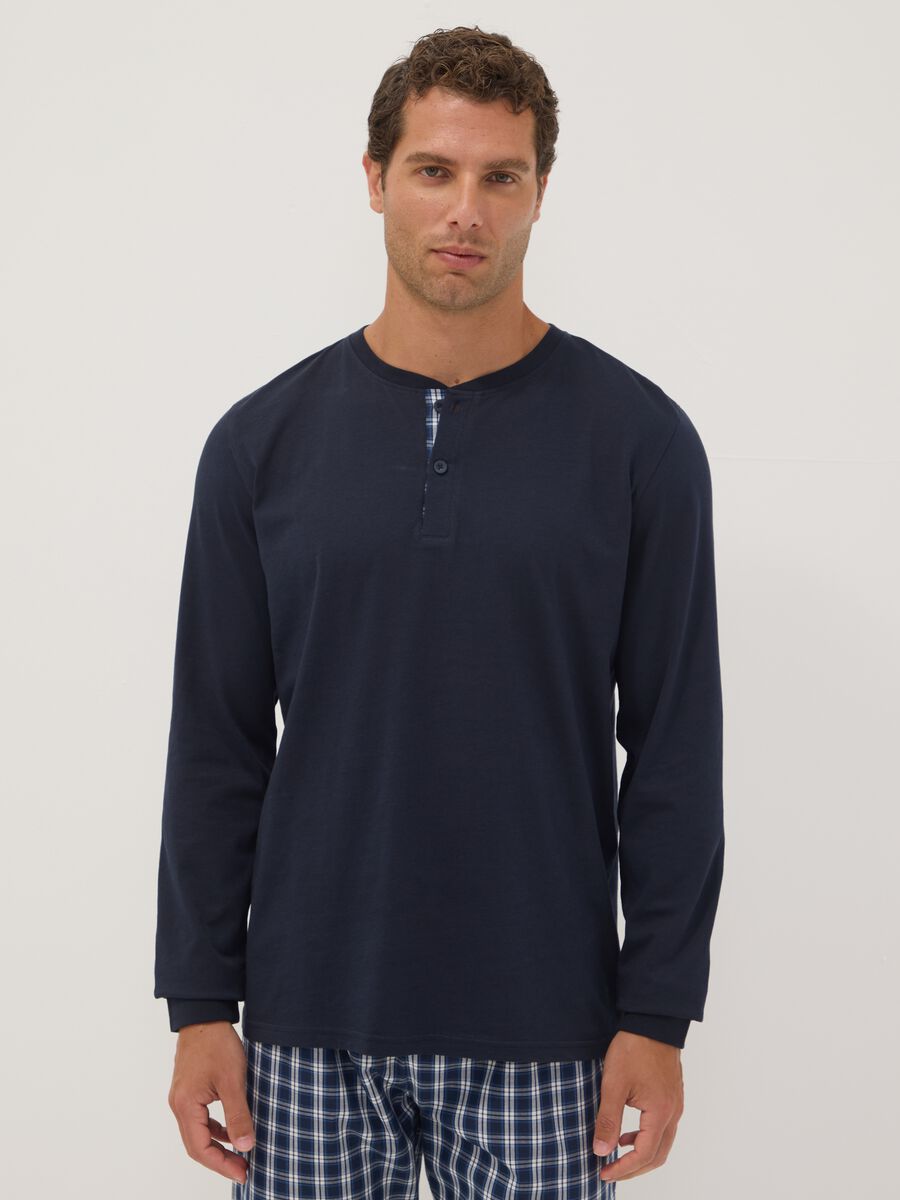 Navy organic cotton pyjamas with grandad collar, regular fit_1
